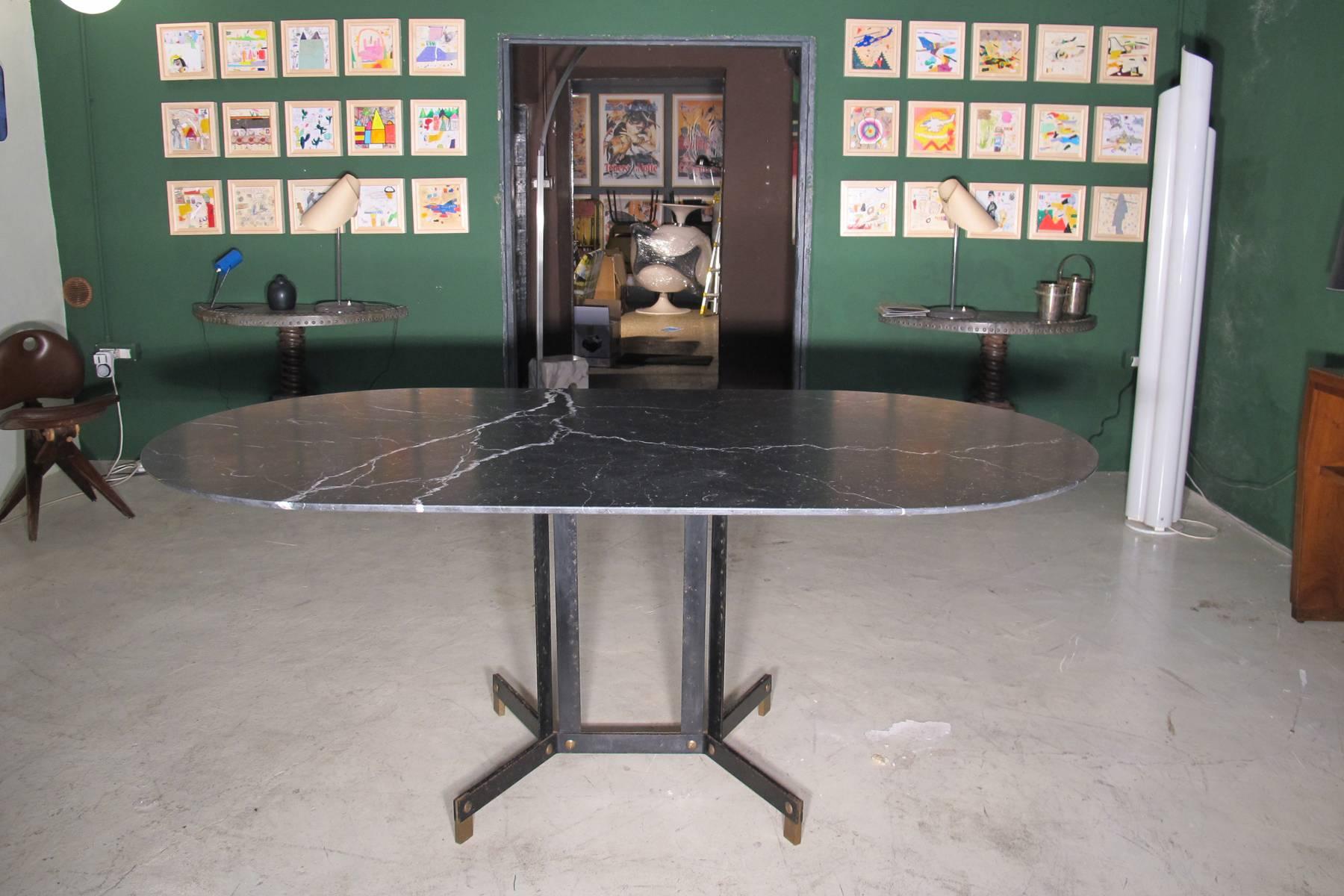 Varnished Ignazio Gardella for Azucena, Dining Table in Black Marquinia Marble, 1950