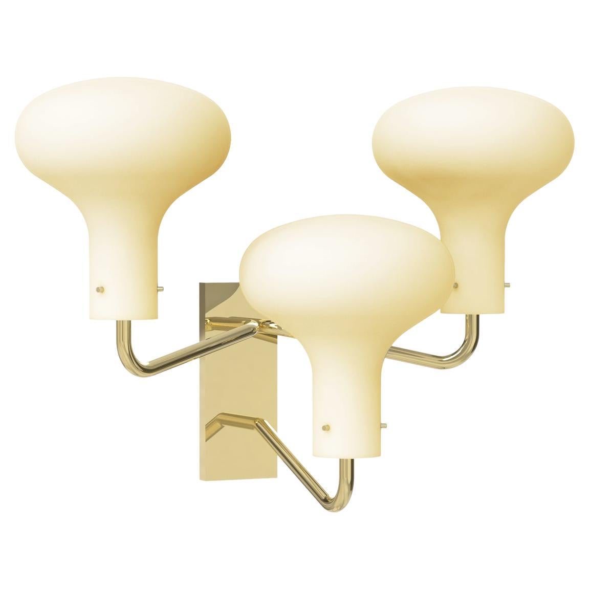 Ignazio Gardella 'Galleria' 3-Arm Wall Lamp for Tato Italia in Brass and Glass For Sale