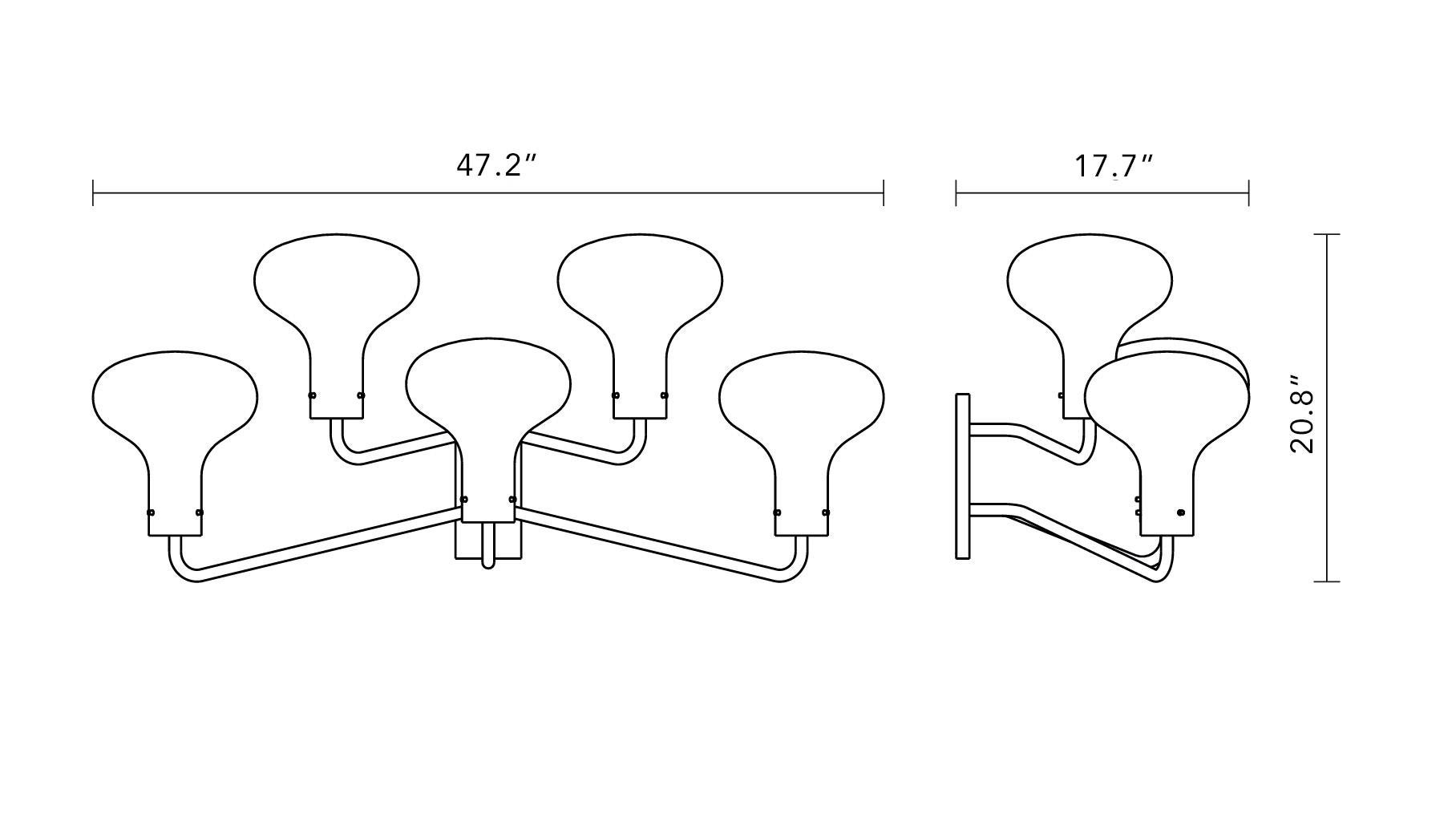 Mid-Century Modern Ignazio Gardella 'Galleria' 5-Arm Wall Lamp for Tato Italia in Brass and Glass For Sale