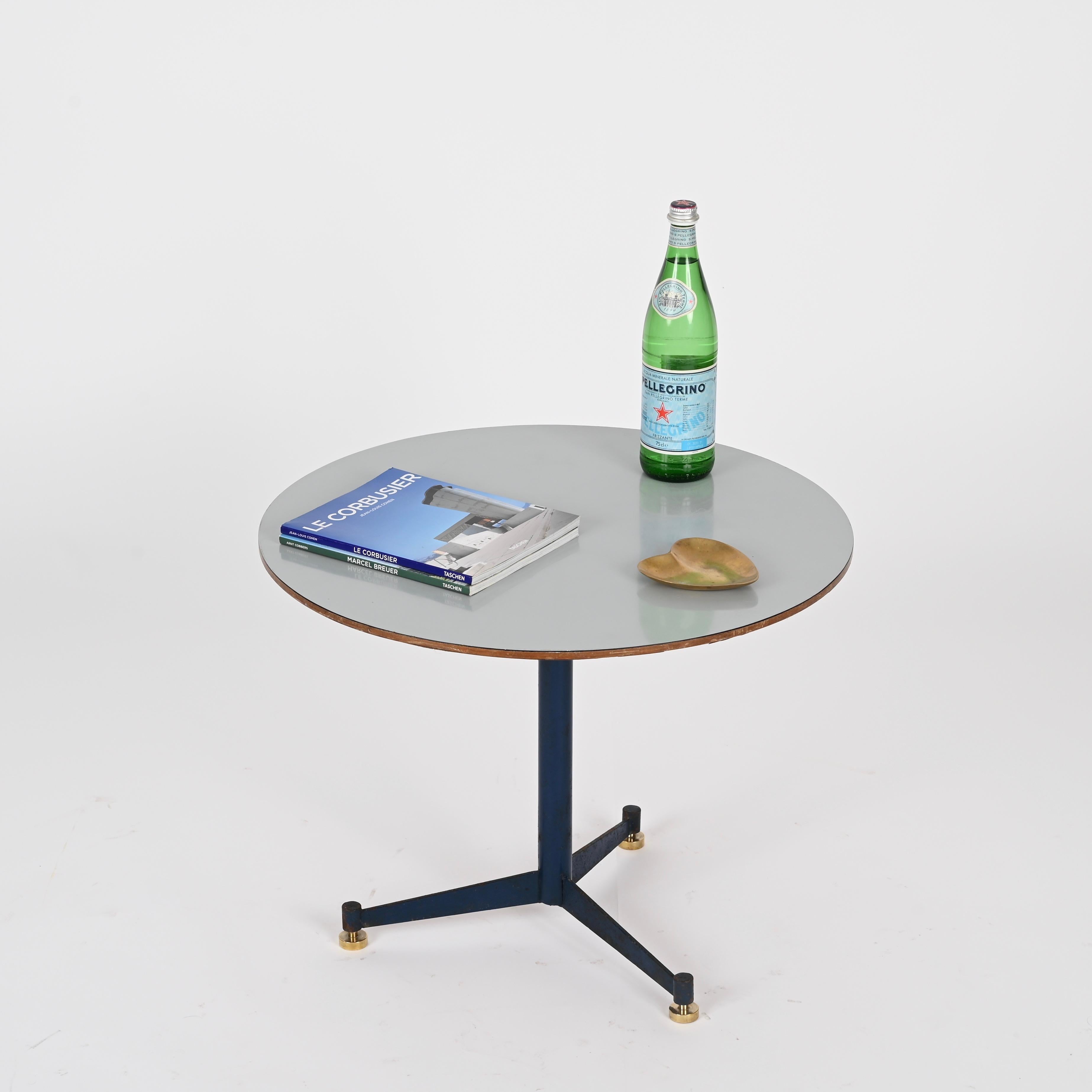 Ignazio Gardella Italienischer Dreibein-Beistelltisch aus blauem Metall mit Laminatplatte, 1950er Jahre im Angebot 2
