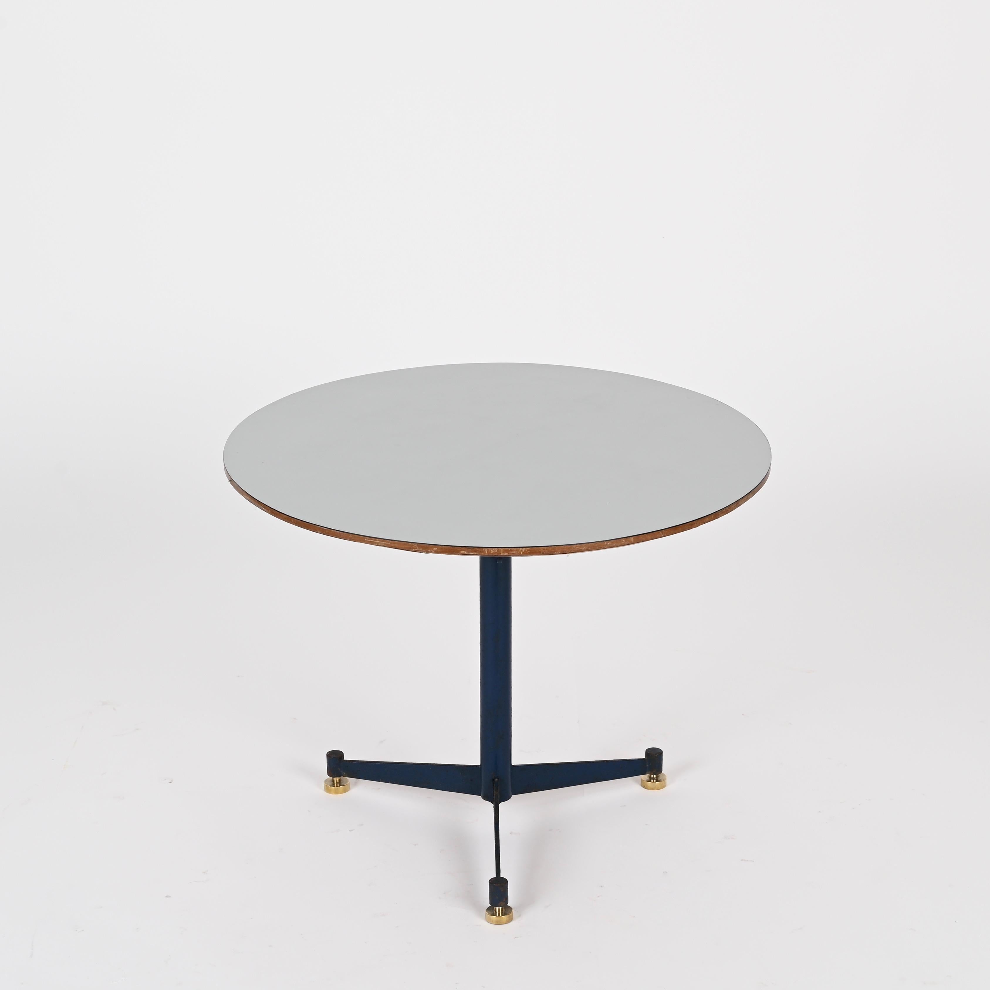Ignazio Gardella Italienischer Dreibein-Beistelltisch aus blauem Metall mit Laminatplatte, 1950er Jahre im Angebot 3