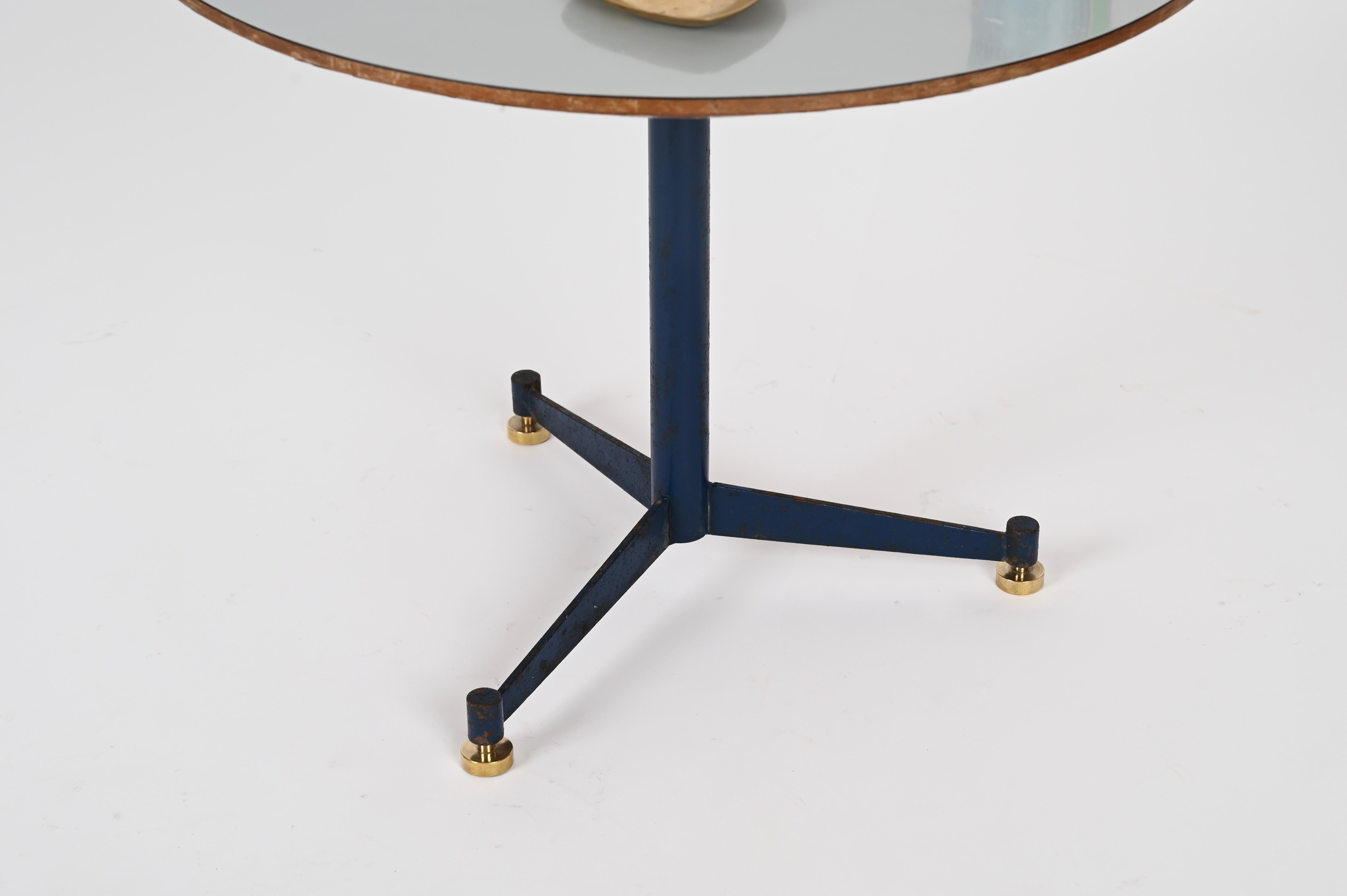 Ignazio Gardella Italienischer Dreibein-Beistelltisch aus blauem Metall mit Laminatplatte, 1950er Jahre im Angebot 4