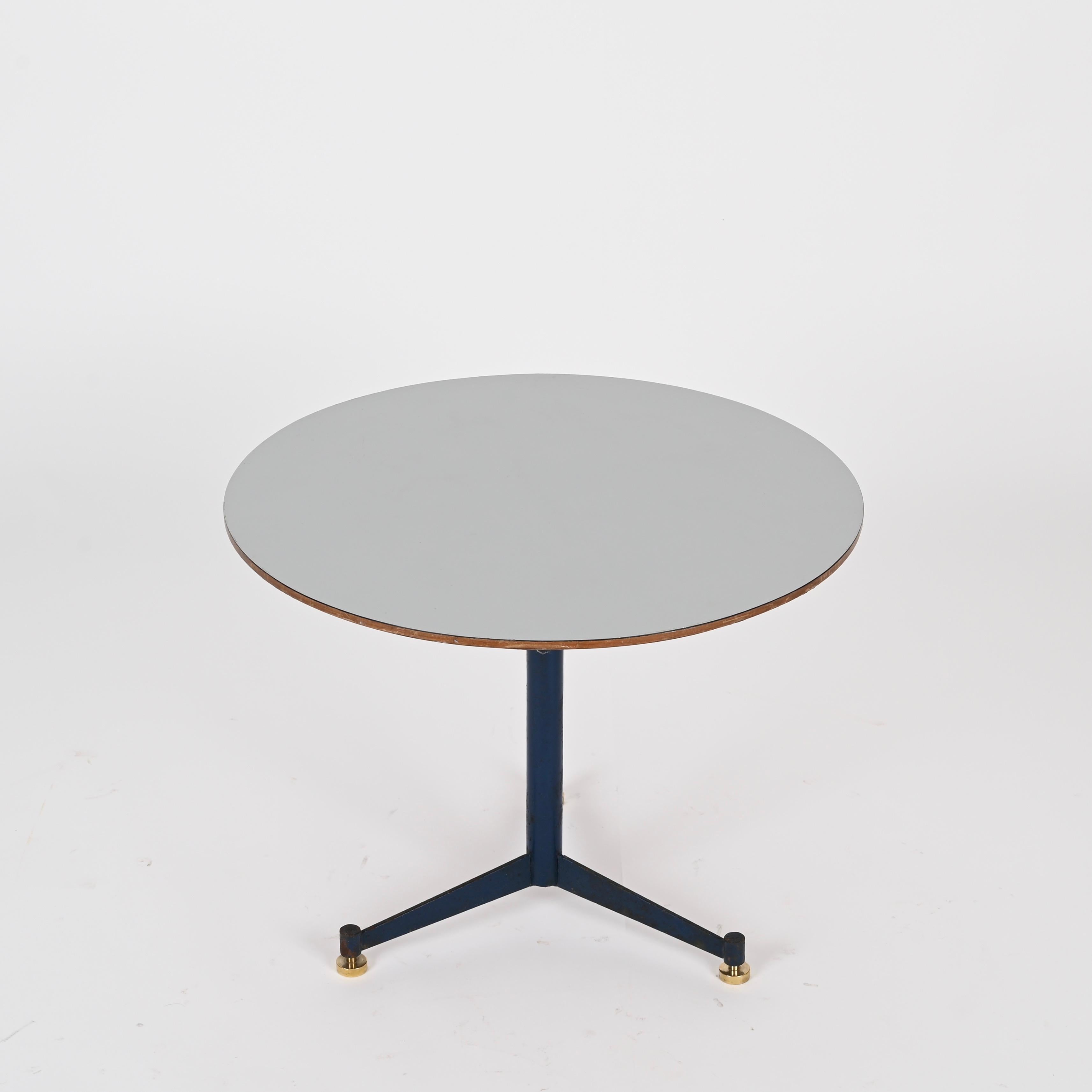 Ignazio Gardella Italienischer Dreibein-Beistelltisch aus blauem Metall mit Laminatplatte, 1950er Jahre im Zustand „Gut“ im Angebot in Roma, IT