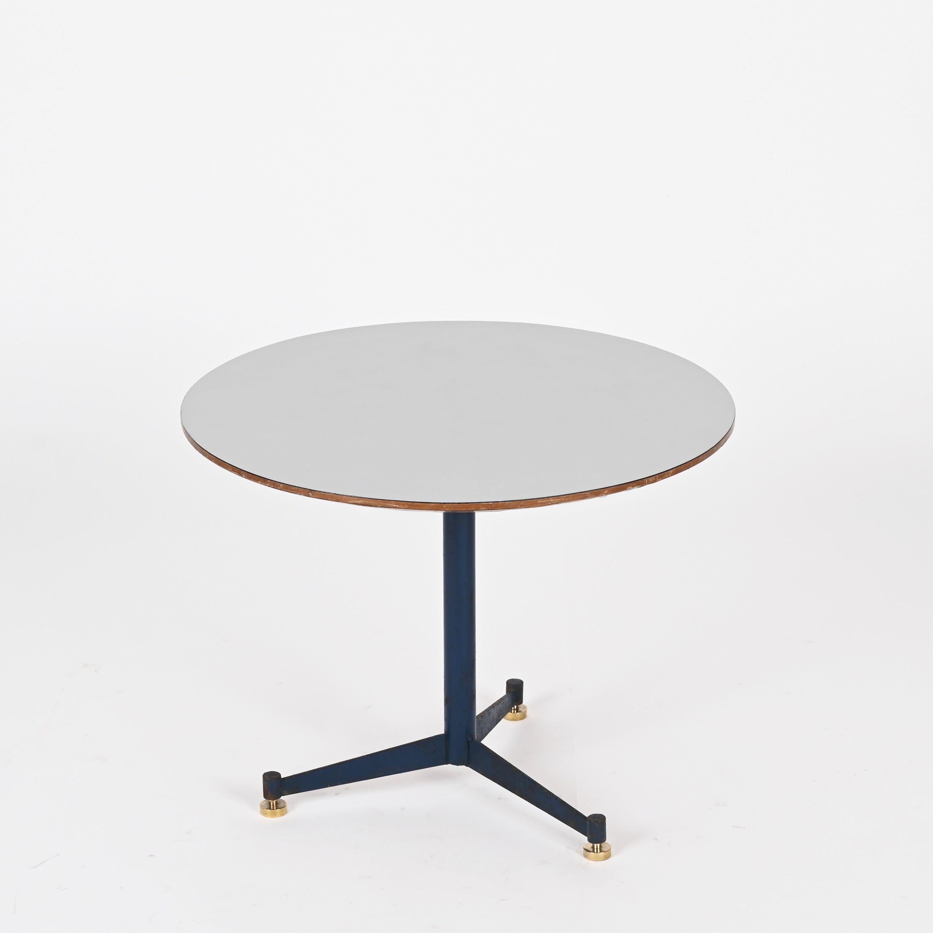 Ignazio Gardella Italienischer Dreibein-Beistelltisch aus blauem Metall mit Laminatplatte, 1950er Jahre im Angebot 1