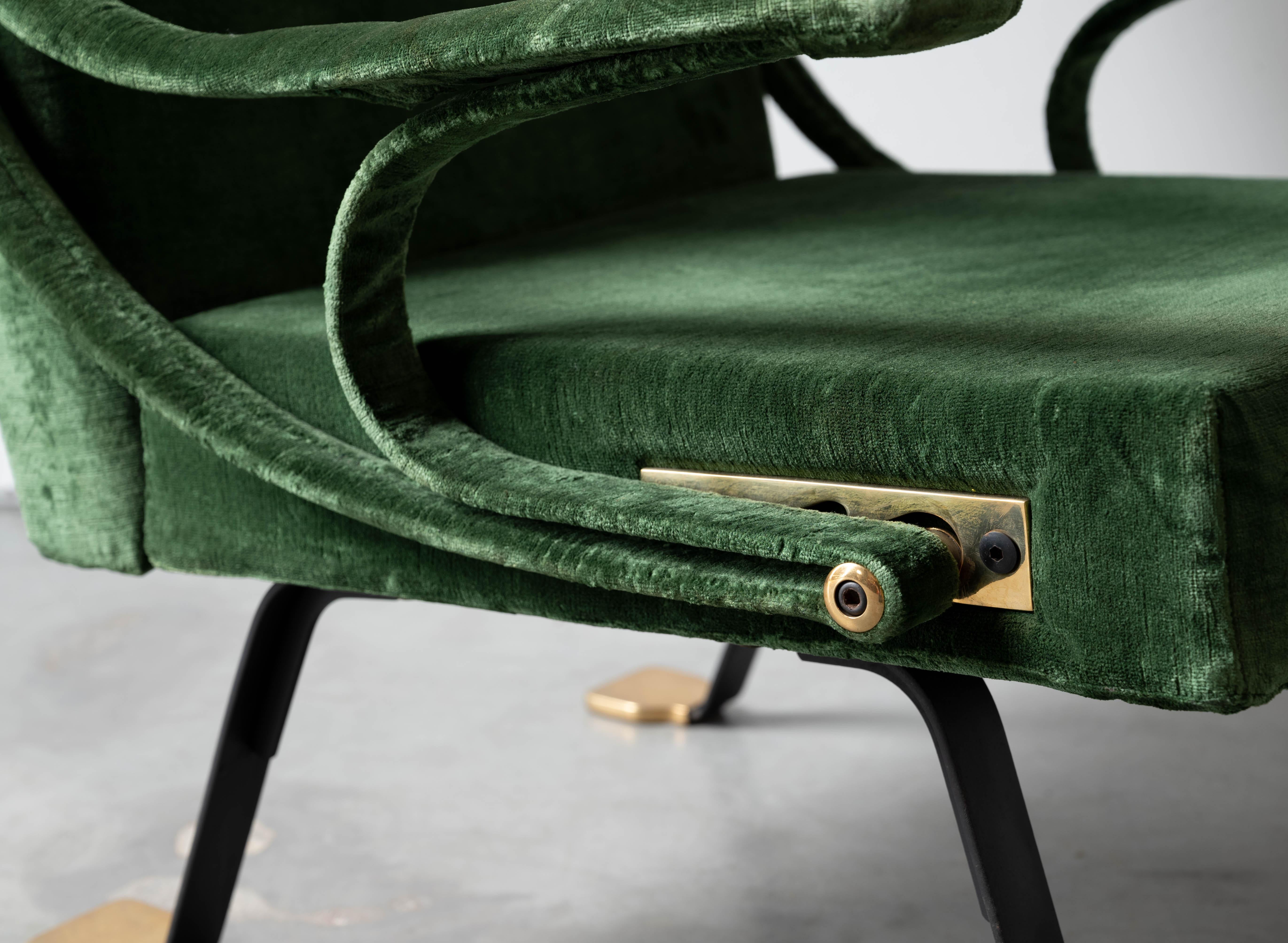 Ignazio Gardella, Lounge Chair, Brass, Metal, Green Velvet, Gavina, Italy, 1957 6