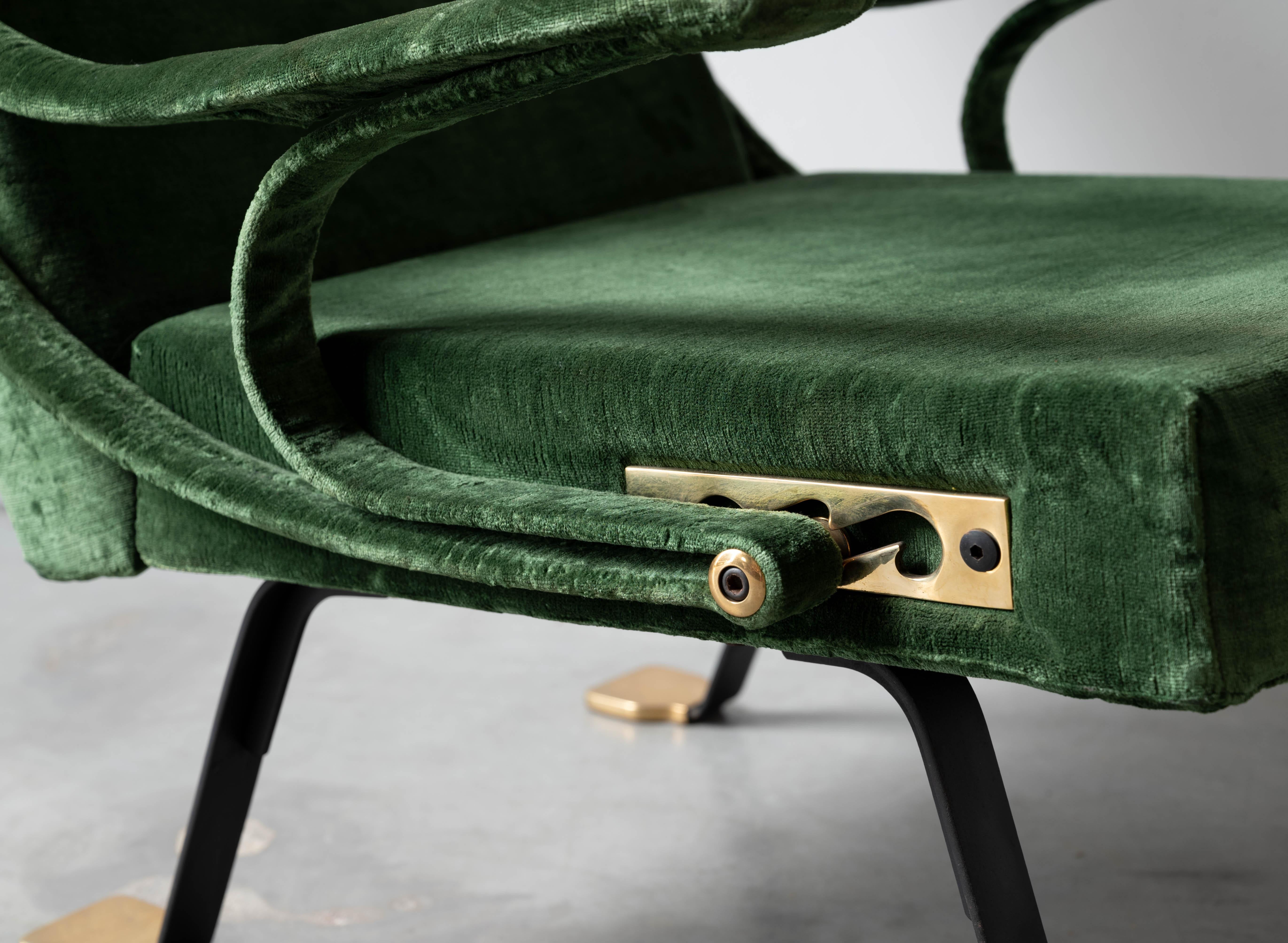 Ignazio Gardella, Lounge Chair, Brass, Metal, Green Velvet, Gavina, Italy, 1957 7