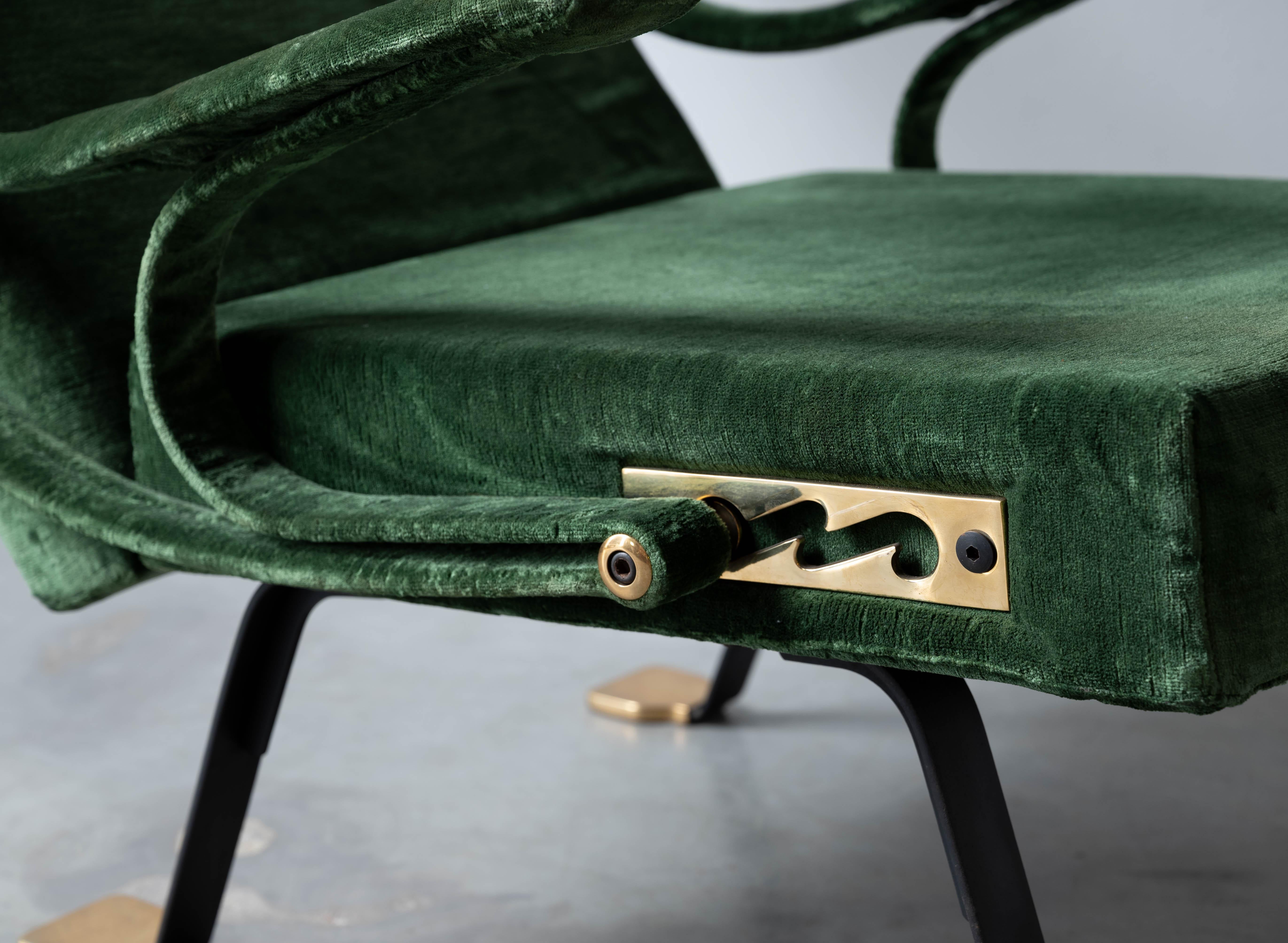 Ignazio Gardella, Lounge Chair, Brass, Metal, Green Velvet, Gavina, Italy, 1957 8