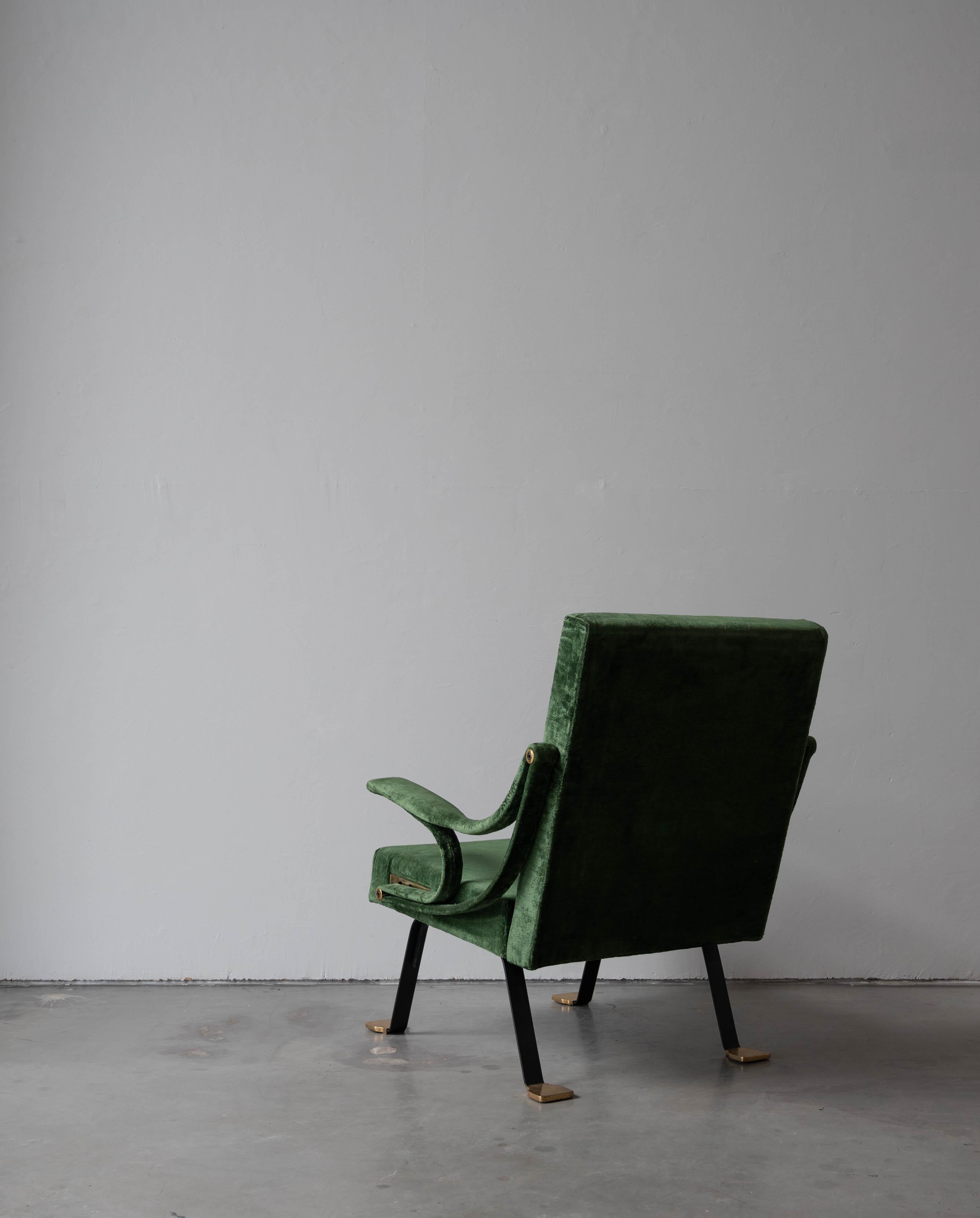 Ignazio Gardella, Lounge Chair, Brass, Metal, Green Velvet, Gavina, Italy, 1957 1