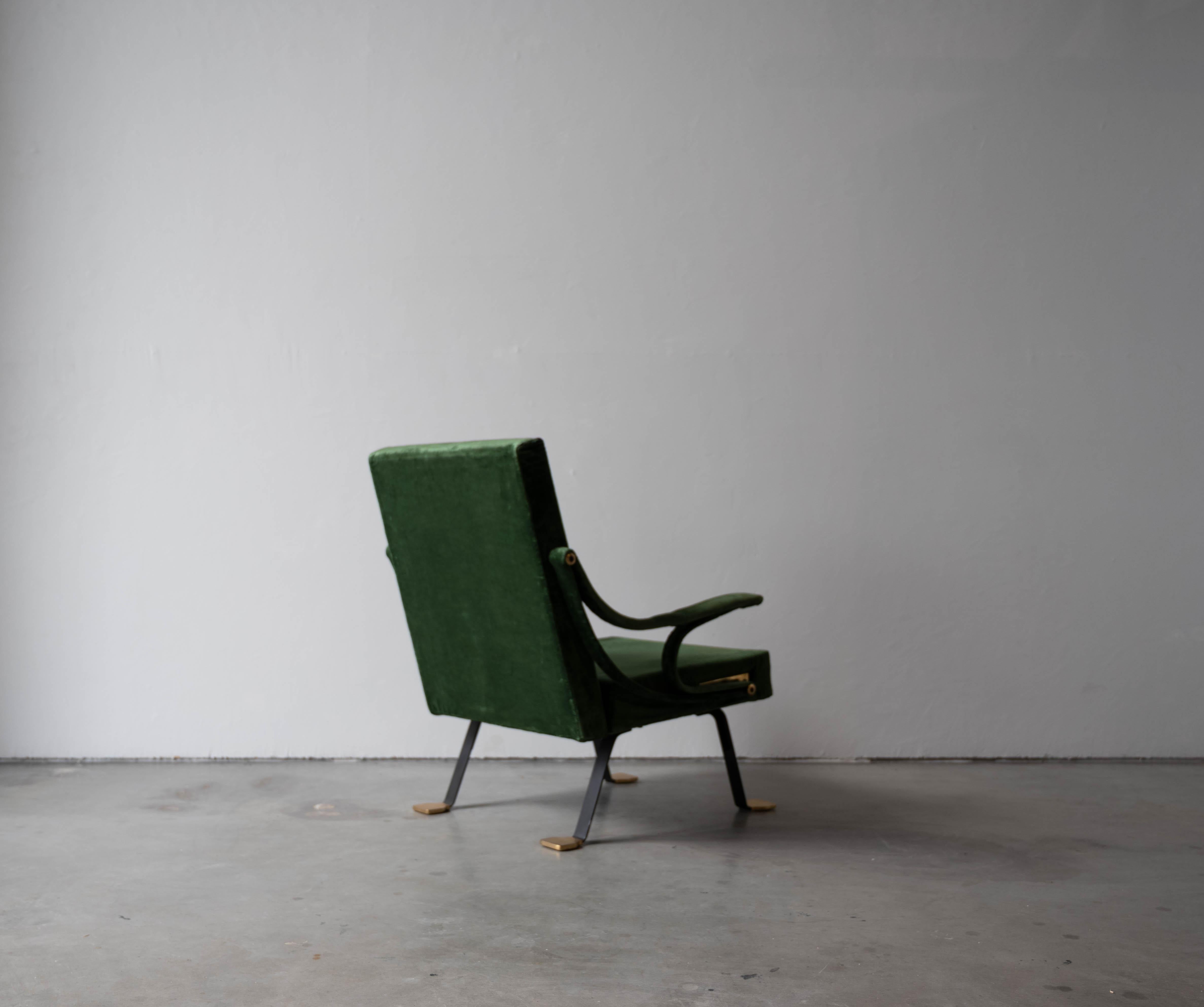 Ignazio Gardella, Lounge Chair, Brass, Metal, Green Velvet, Gavina, Italy, 1957 3