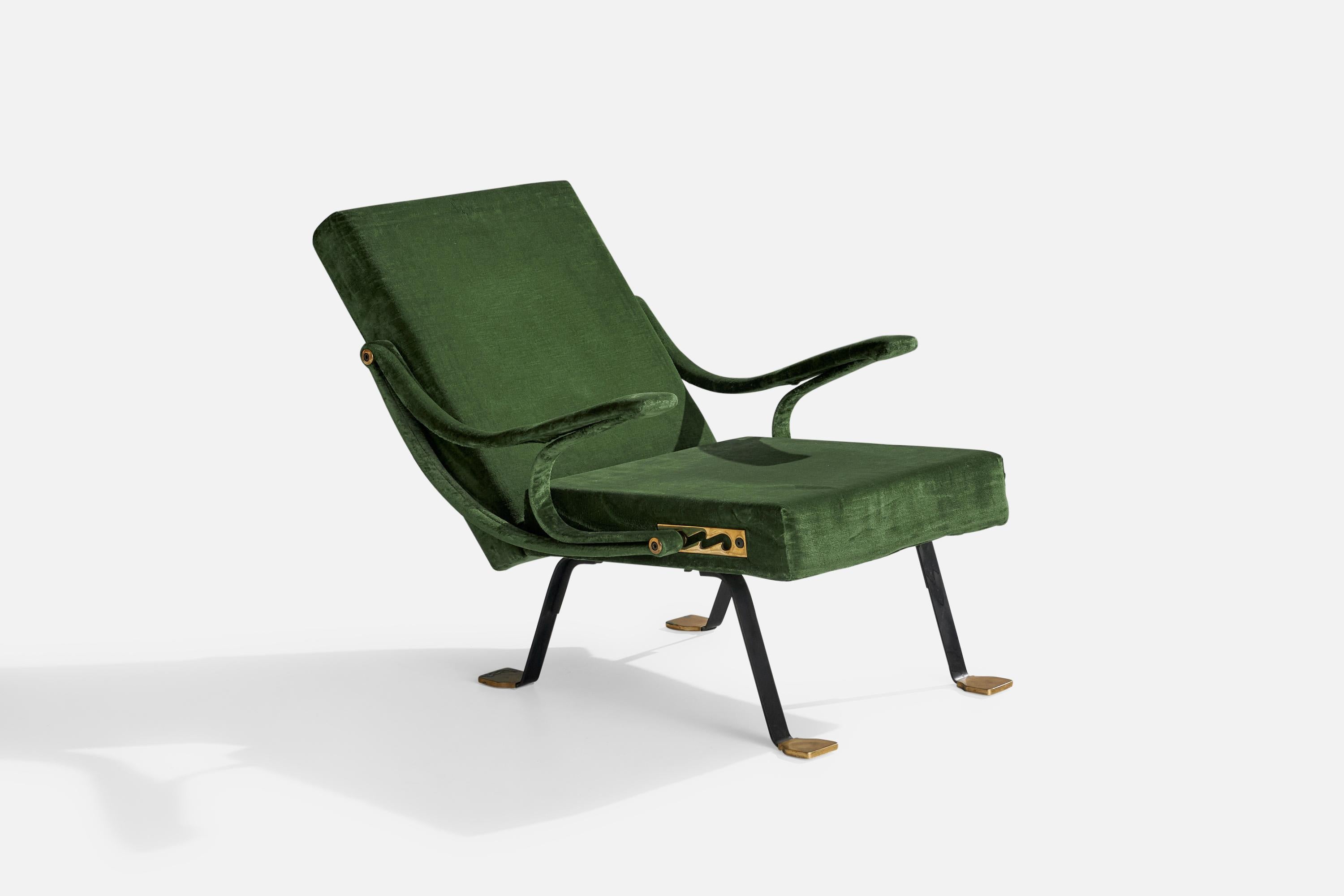 Ignazio Gardella, Lounge Chair, Brass, Metal, Velvet, Italy, 1957 For Sale 5