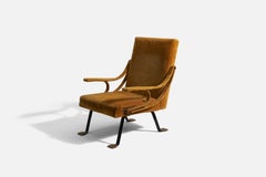 Ignazio Gardella, Lounge Chair, Brass, Metal, Yellow Velvet, Gavina, Italy 1957