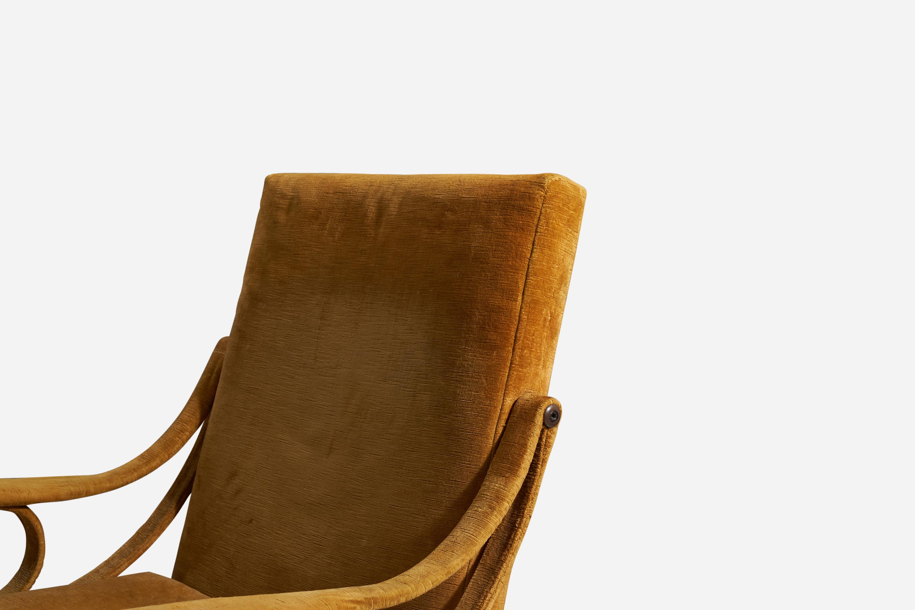 Italian Ignazio Gardella, Lounge Chair, Brass, Metal, Yellow Velvet, Gavina, Italy 1957