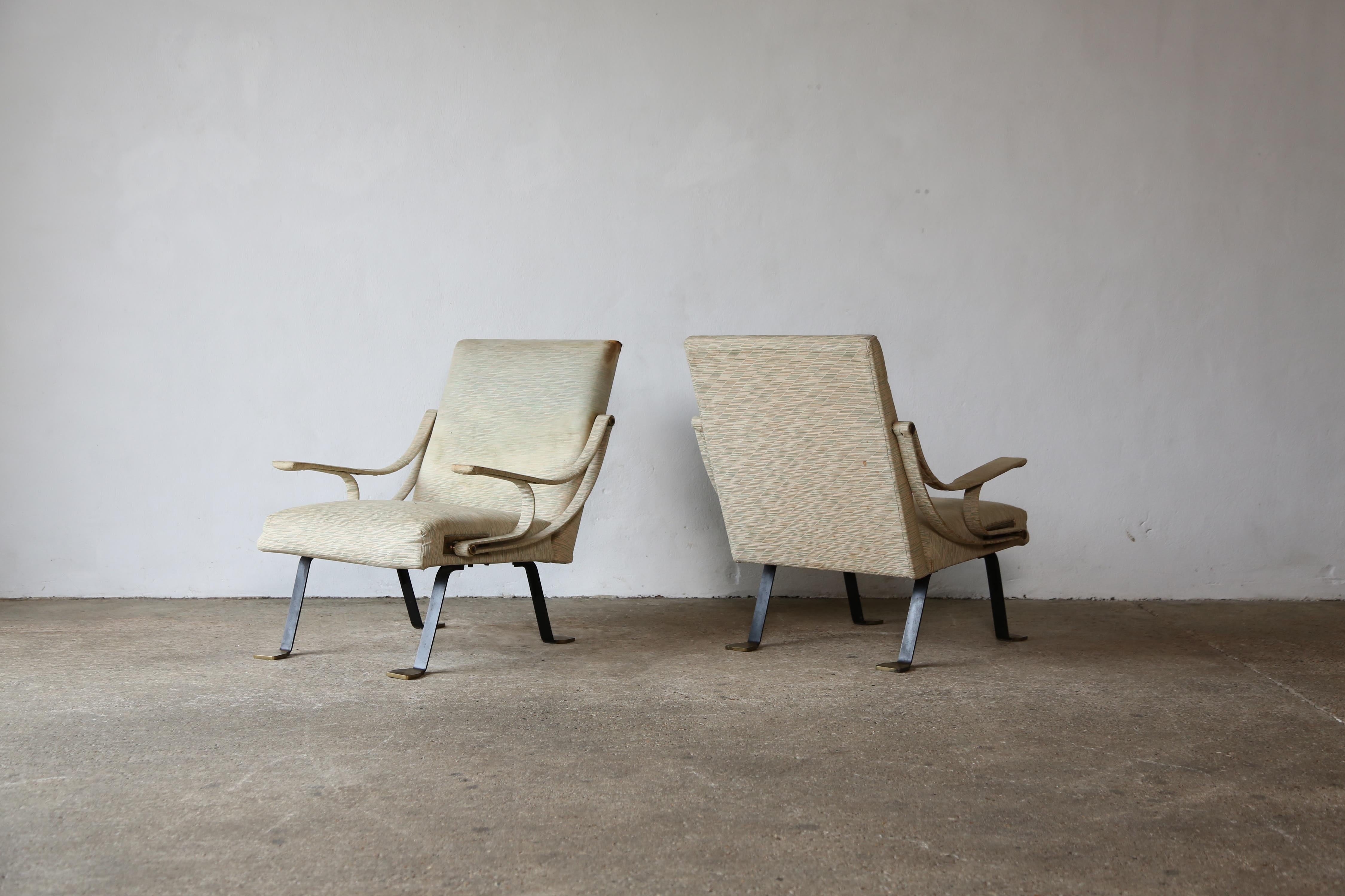 Ignazio Gardella Reclining Digamma Chairs, 1960s, Italy, For Reupholstery For Sale 3