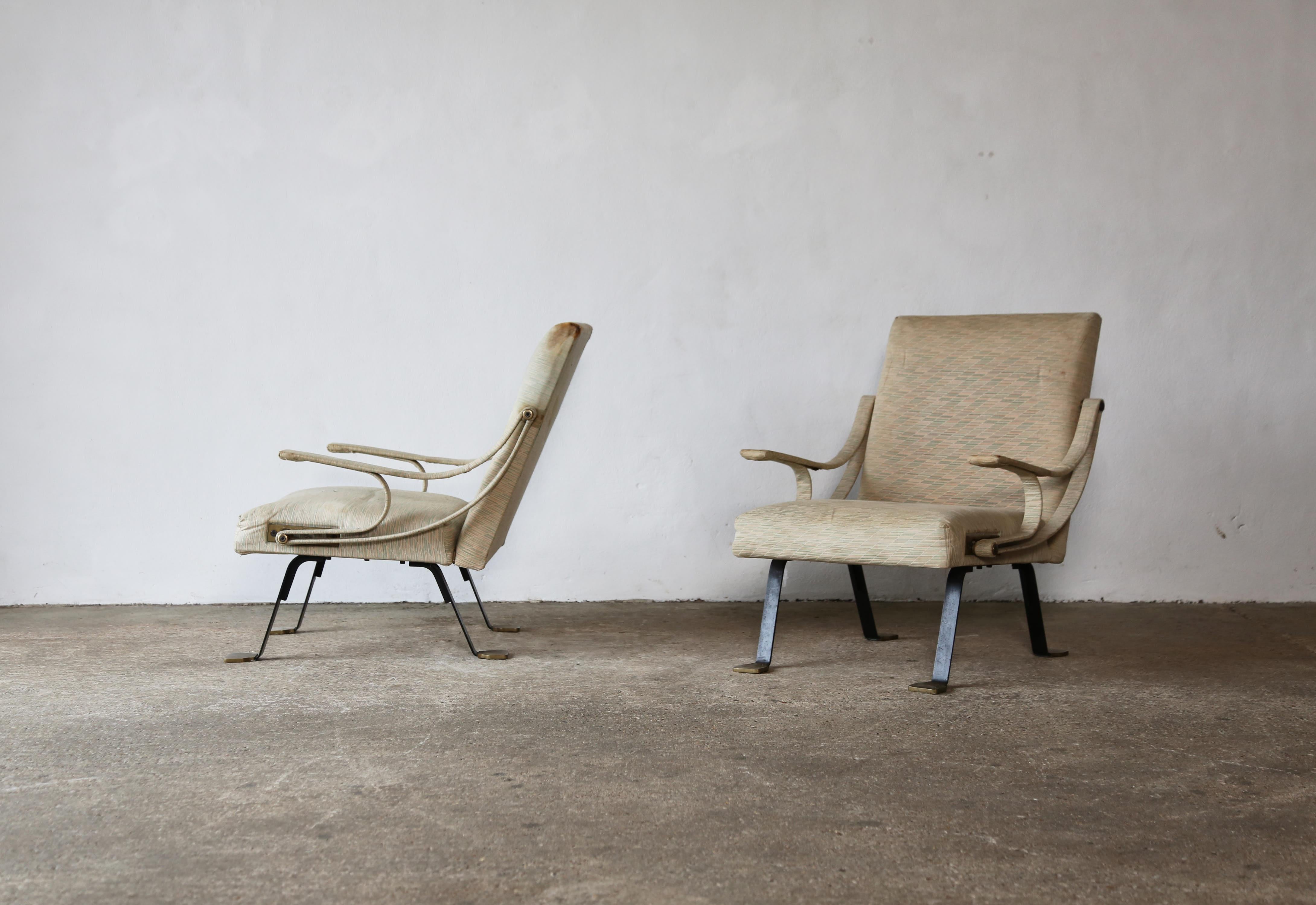 Ignazio Gardella Reclining Digamma Chairs, 1960s, Italy, For Reupholstery In Good Condition For Sale In London, GB