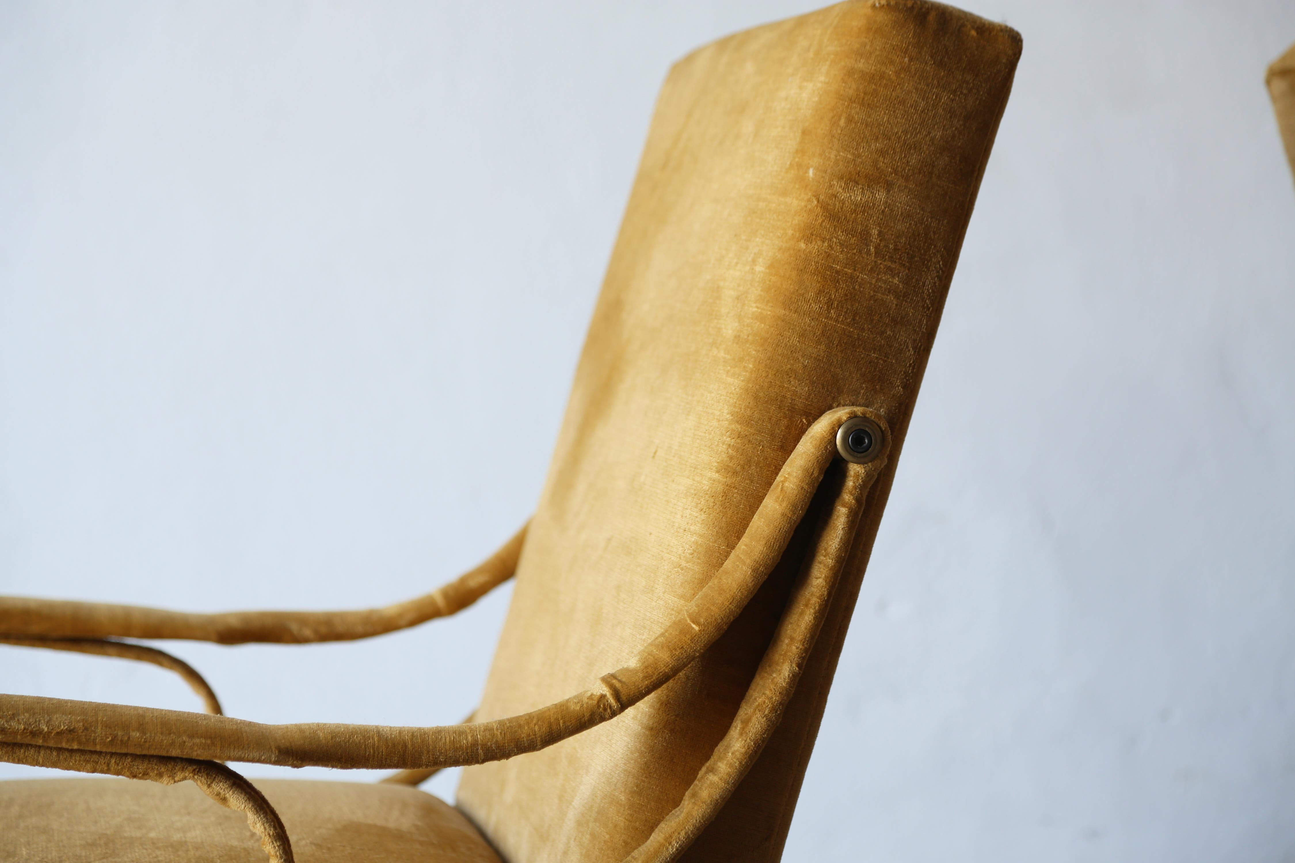 Brass Ignazio Gardella Reclining Digamma Chairs, 1960s, Italy For Sale