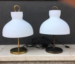 Ignazio Gardella Table Lamps Azucena Brass and Opaline Glass 1950 Italy