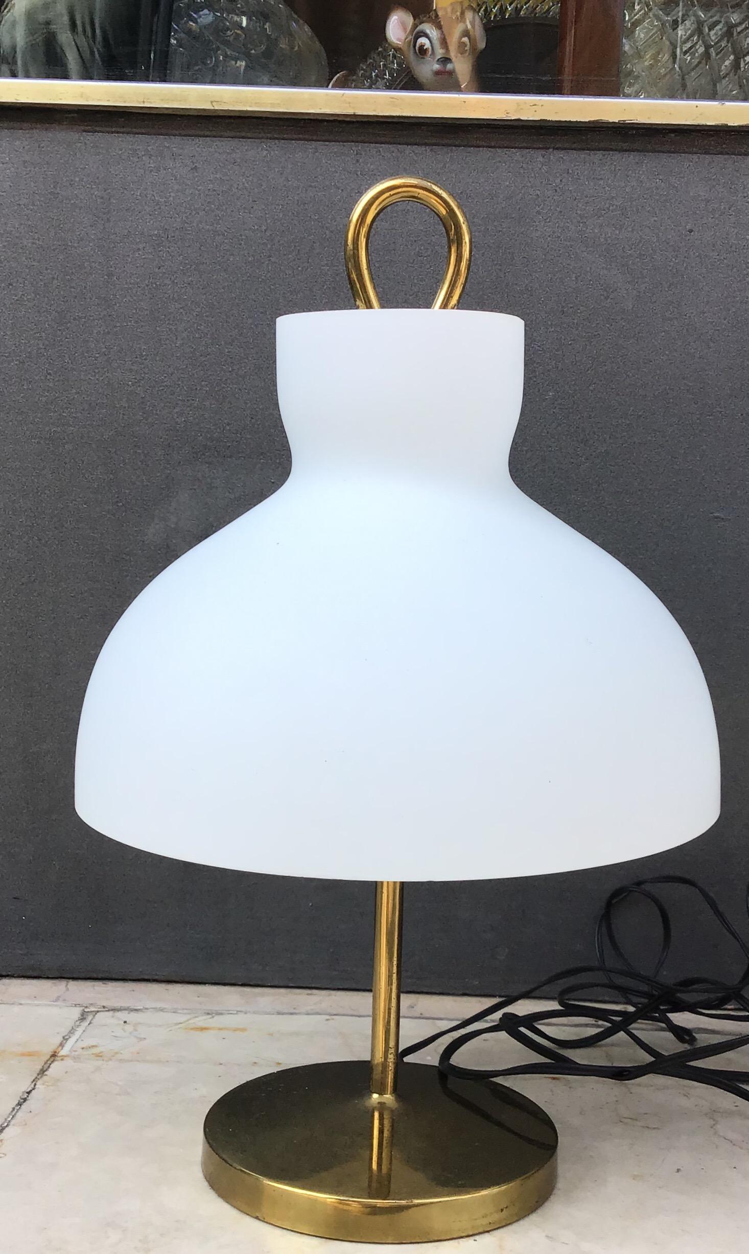 Other Ignazio Gardella Table Lamps Azucena Brass and Opaline Glass 1950 Italy