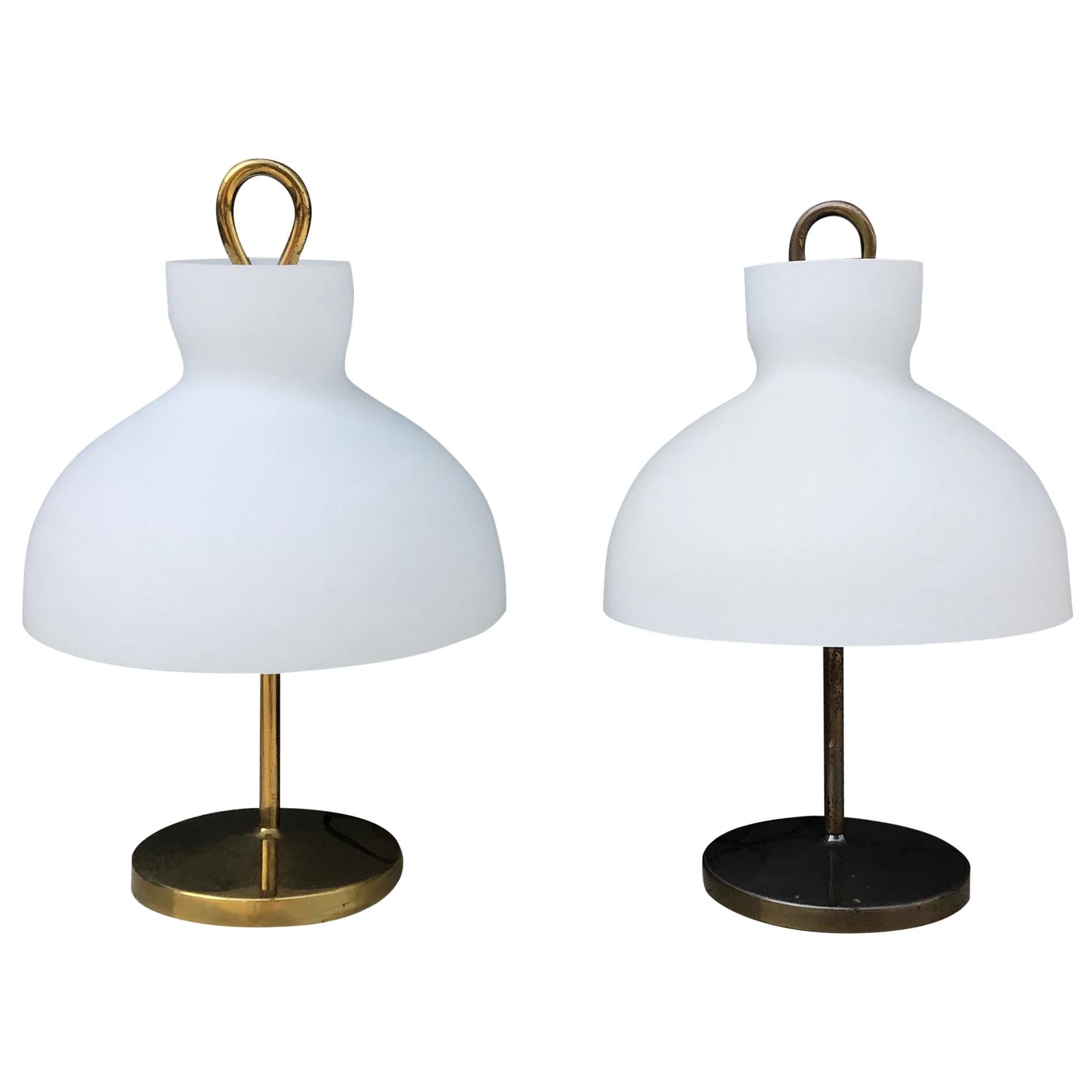 Ignazio Gardella Table Lamps Azucena Brass and Opaline Glass 1950 Italy For Sale