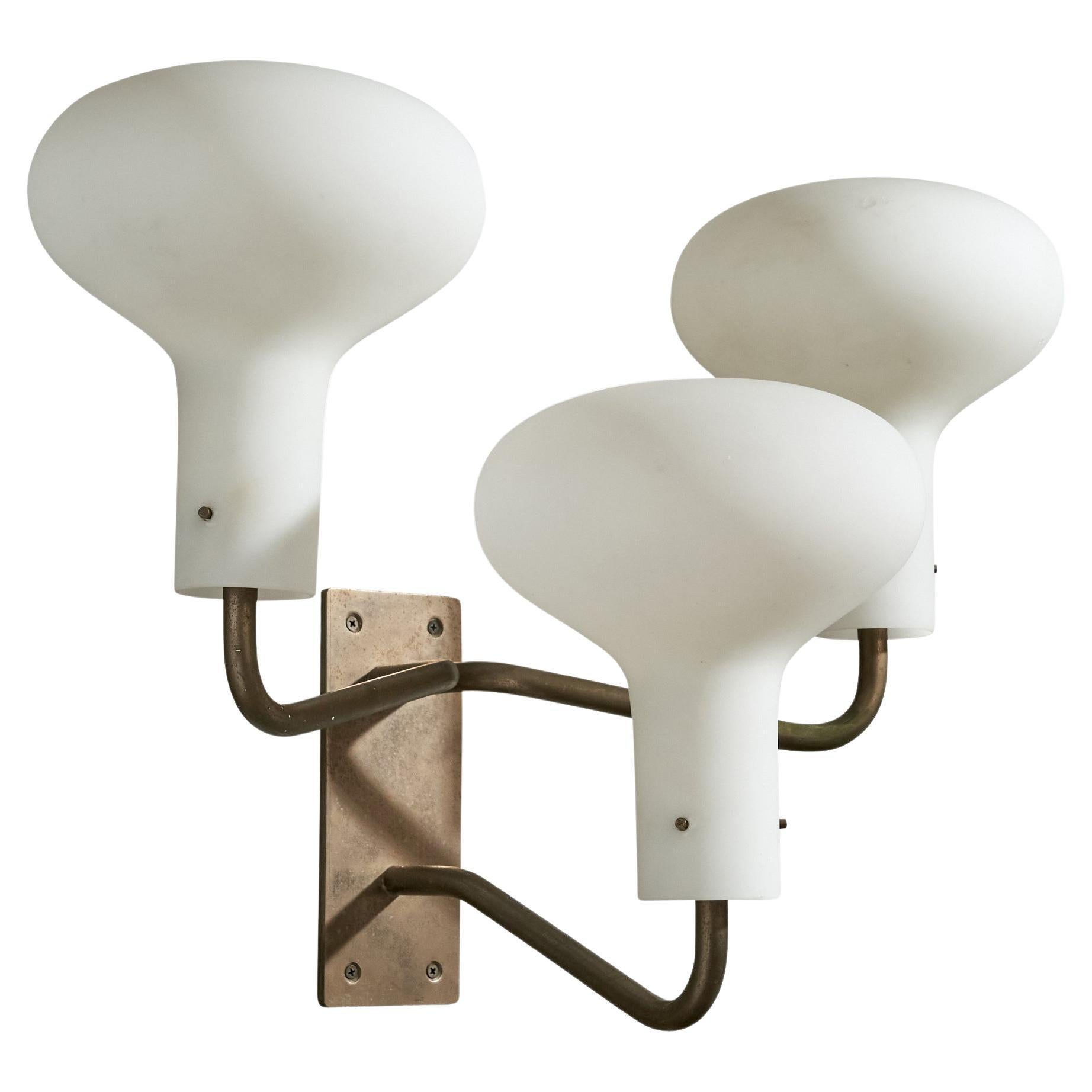 Applique Ignazio Gardella, laiton, verre, Italie, années 1960