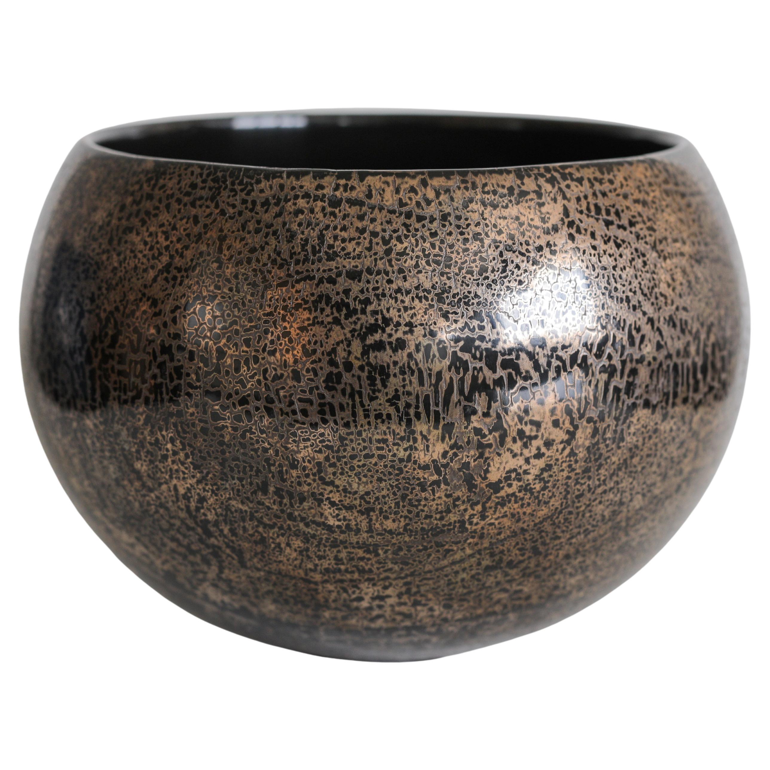 Charred Urushi Lacquer and Metal Leaf Bowl by Alexander Lamont