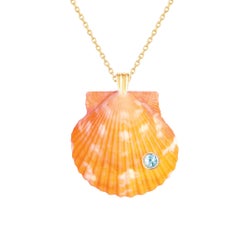 Ignis Natural Shell Pendant with 14k Gold and Natural Blue Topaz Gemstone