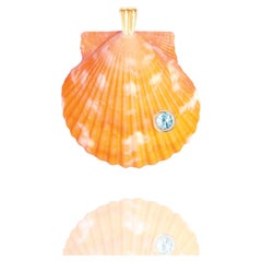 Ignis Natural Shell Pendant with 14k Gold and Natural Blue Topaz Gemstone