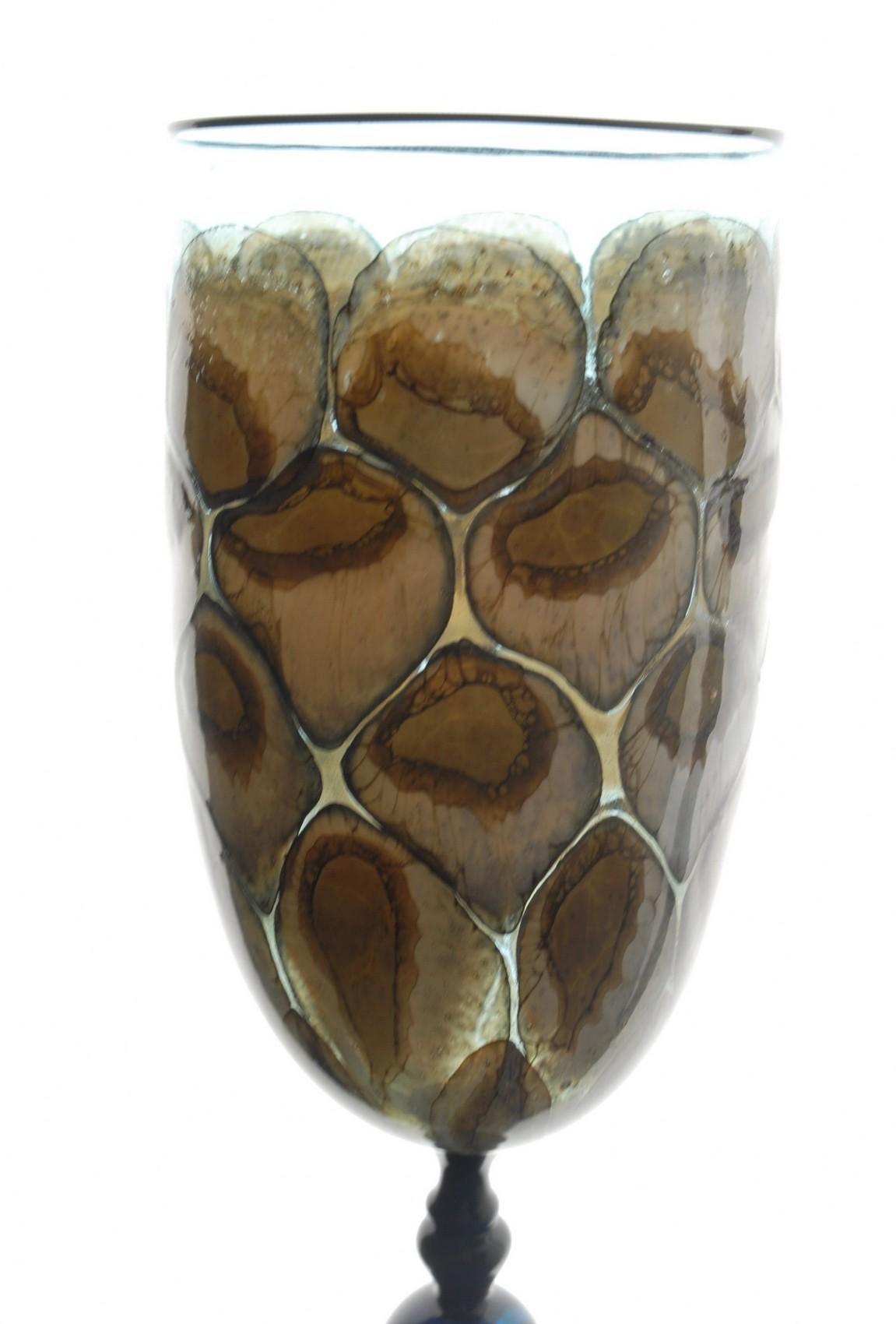 Art Glass Igor Balbi Murano Pauly Venice Pair of Turtoise Murano Glass Goblets For Sale