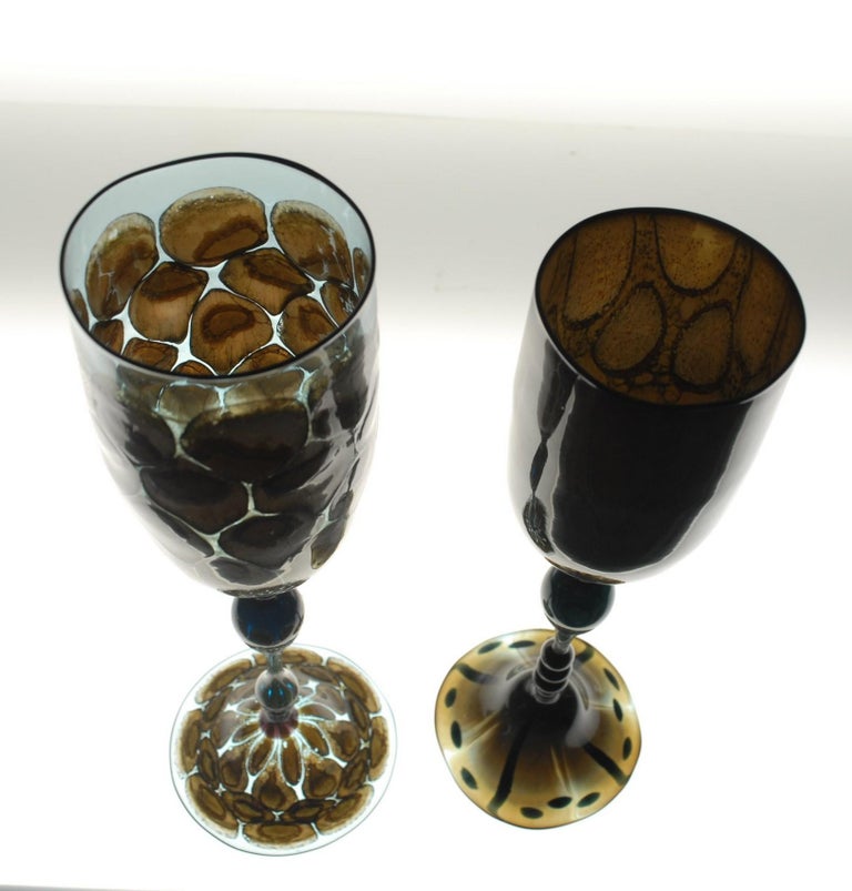 Igor Balbi Murano Pauly Venice Pair of Turtoise Murano Glass Goblets For Sale 4