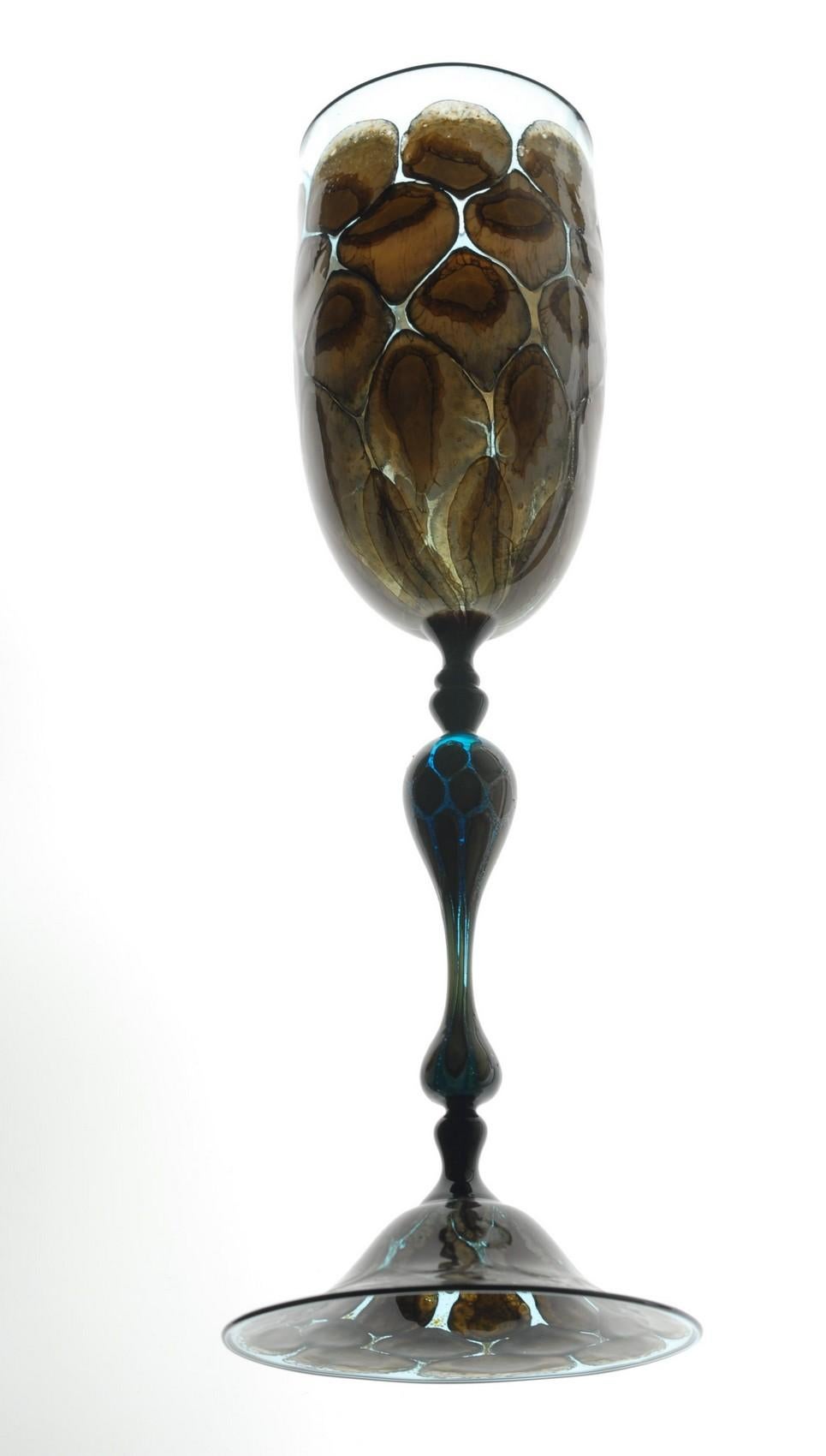 Igor Balbi Murano Pauly Venice Pair of Turtoise Murano Glass Goblets For Sale 2