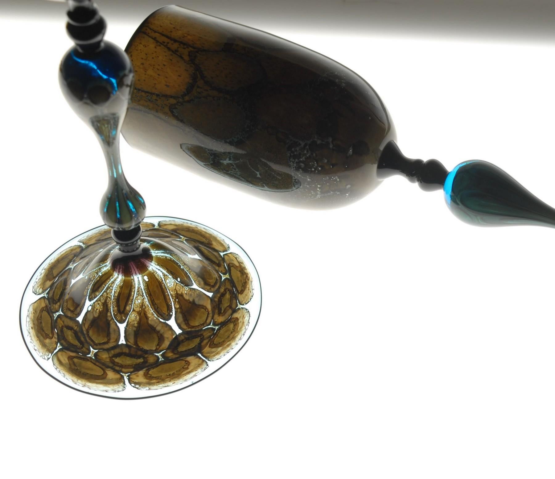 Igor Balbi Murano Pauly Venice Pair of Turtoise Murano Glass Goblets For Sale 3