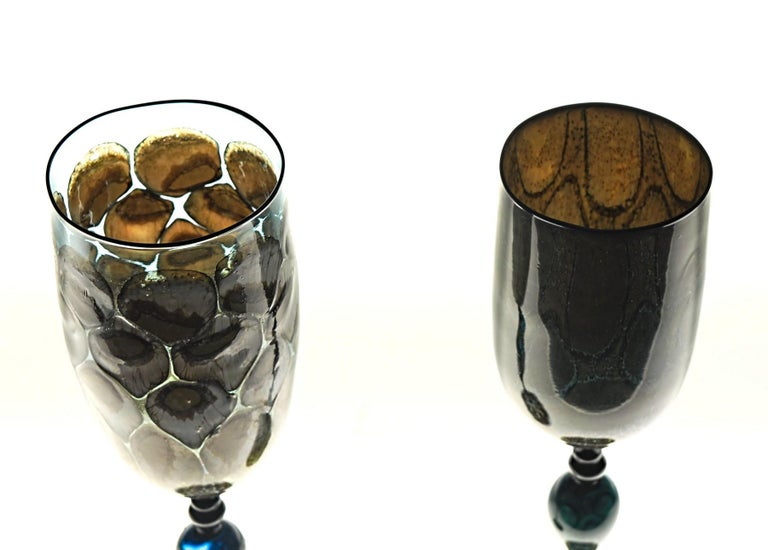 Igor Balbi Murano Pauly Venice Pair of Turtoise Murano Glass Goblets For Sale 7