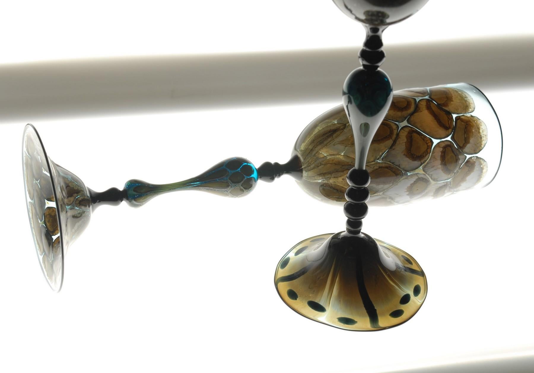 Igor Balbi Murano Pauly Venice Pair of Turtoise Murano Glass Goblets For Sale 5