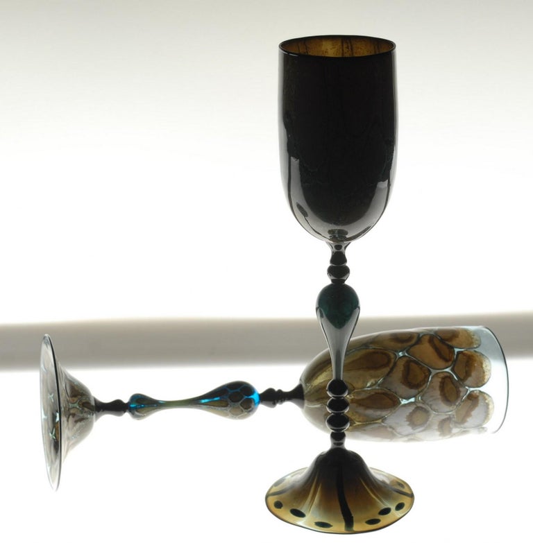 Igor Balbi Murano Pauly Venice Pair of Turtoise Murano Glass Goblets For Sale 9