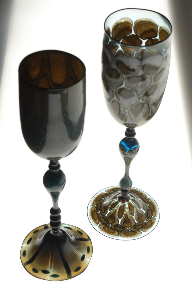 Igor Balbi Murano Pauly Venice Pair of Turtoise Murano Glass Goblets For Sale 10