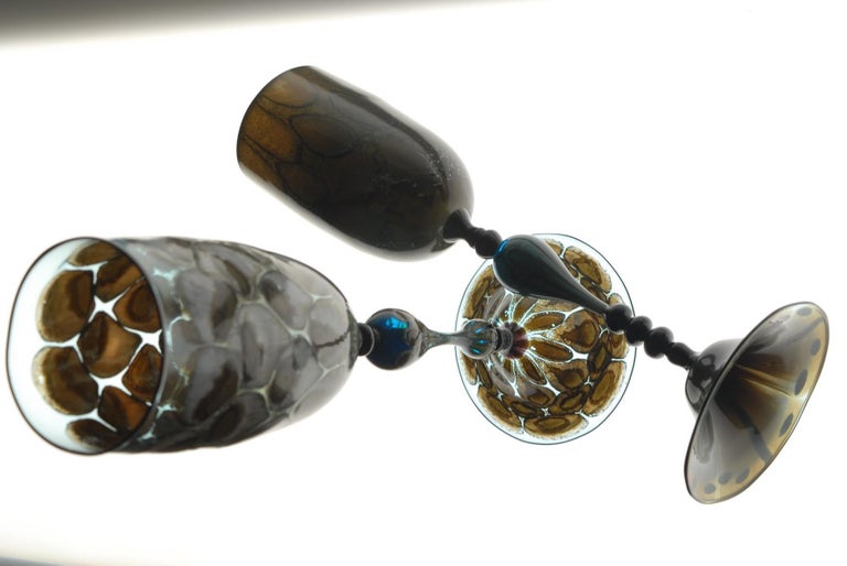 Igor Balbi Murano Pauly Venice Pair of Turtoise Murano Glass Goblets For Sale 11