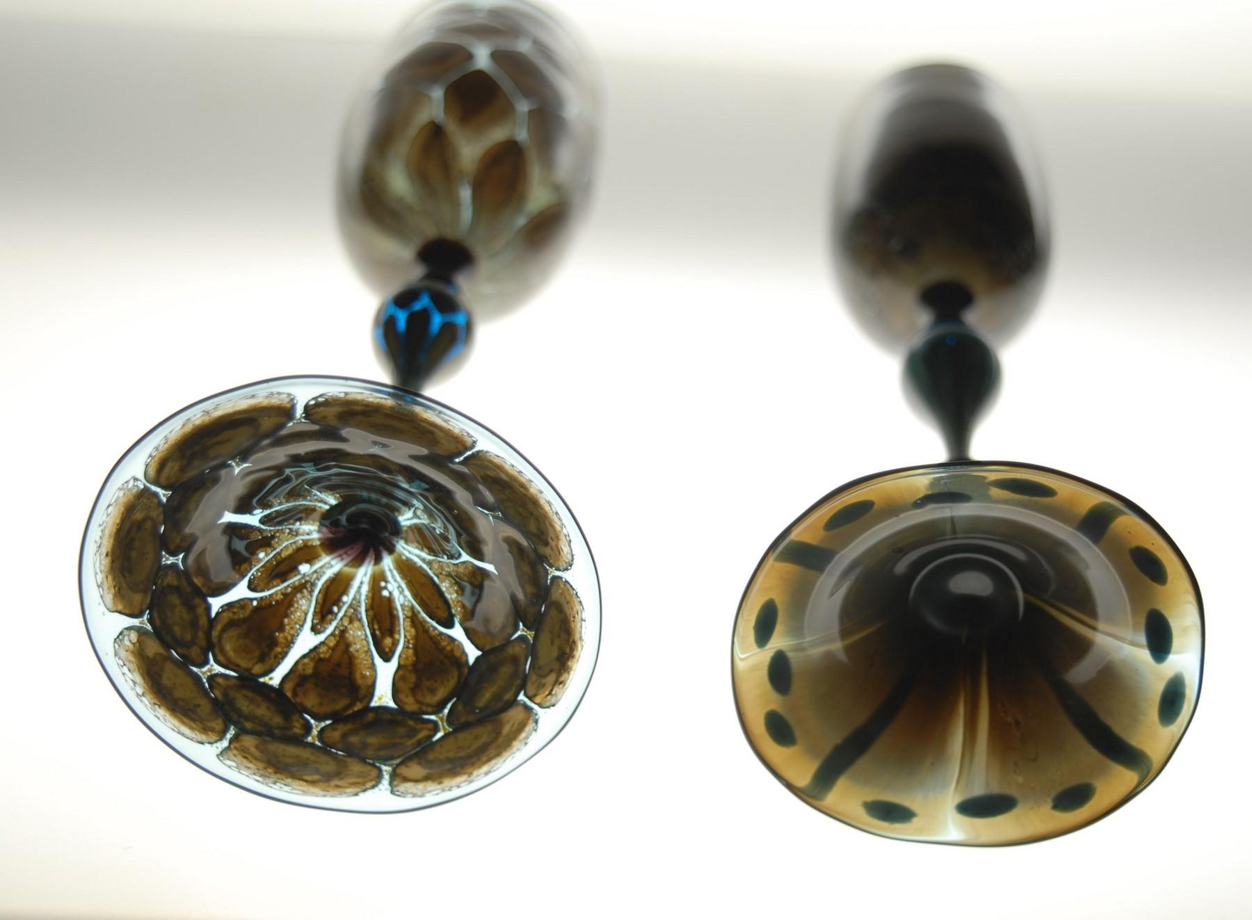 Contemporary Igor Balbi Murano Pauly Venice Pair of Turtoise Murano Glass Goblets For Sale