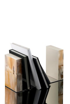 Igor Bookend Set in Corno Italiano and Lacquered Gloss Finish Wood, Mod. 1414