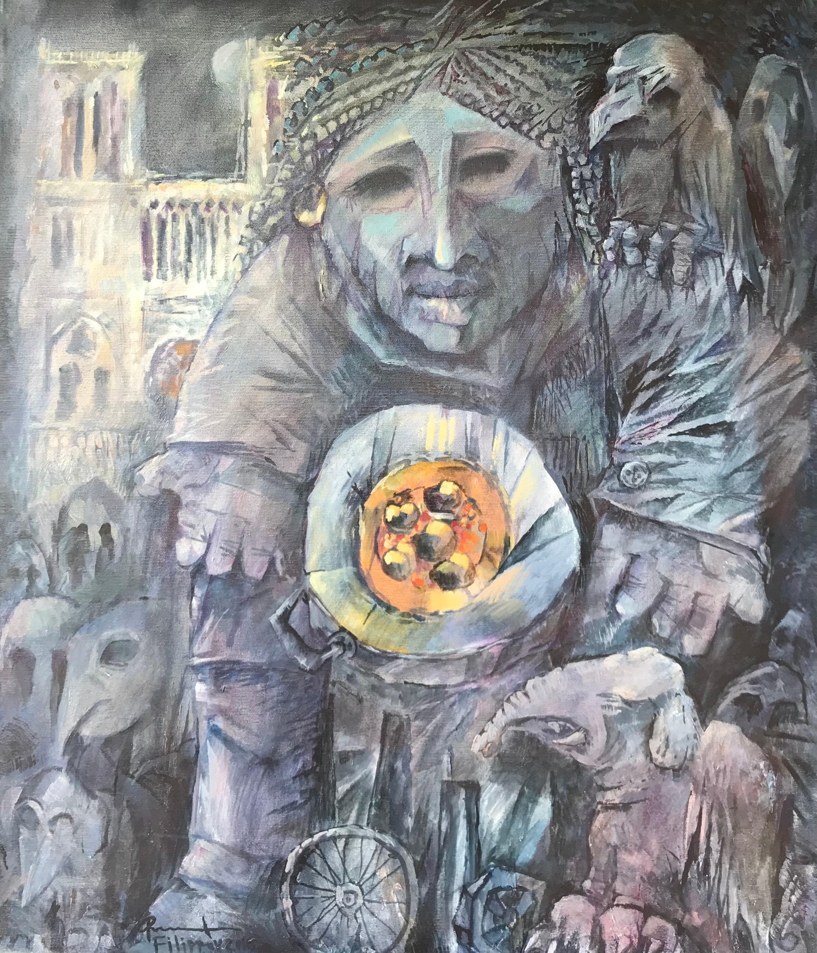 The Seller of Roasted Chestnuts - Painting by  Igor Filippov