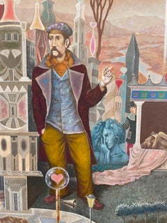 Acquaintance - landscape of imaginary city made in pale pink, beige, blue, color