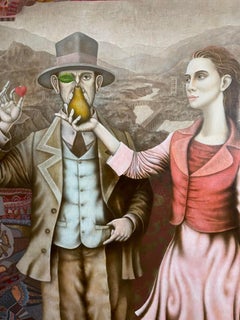 Lovers - landscape of imaginary city made in beige, blue, grey