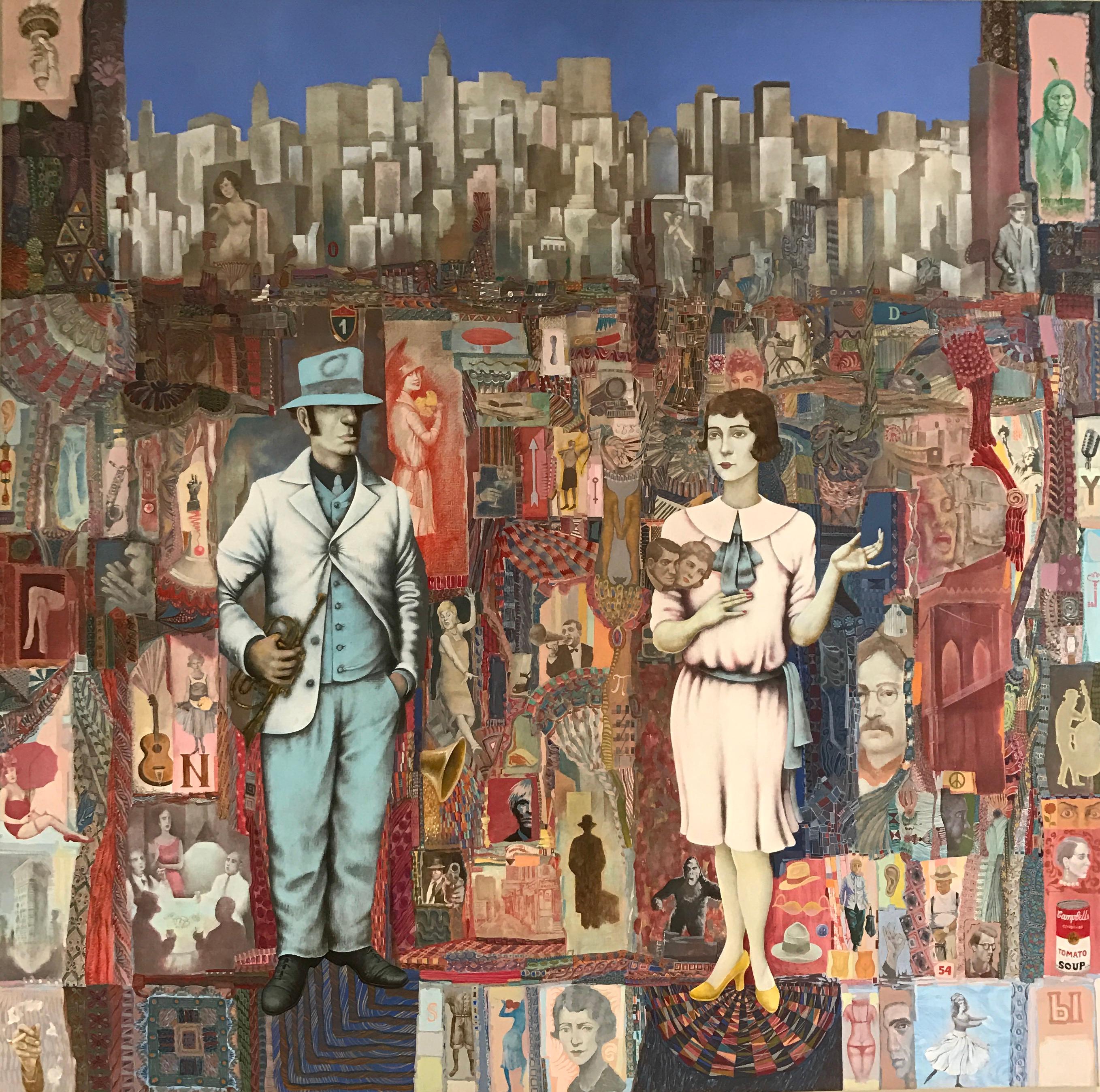 Nueva York-hecho en rojo, azul, rosa, multicolor, retratos de Andy Warhol, John Len