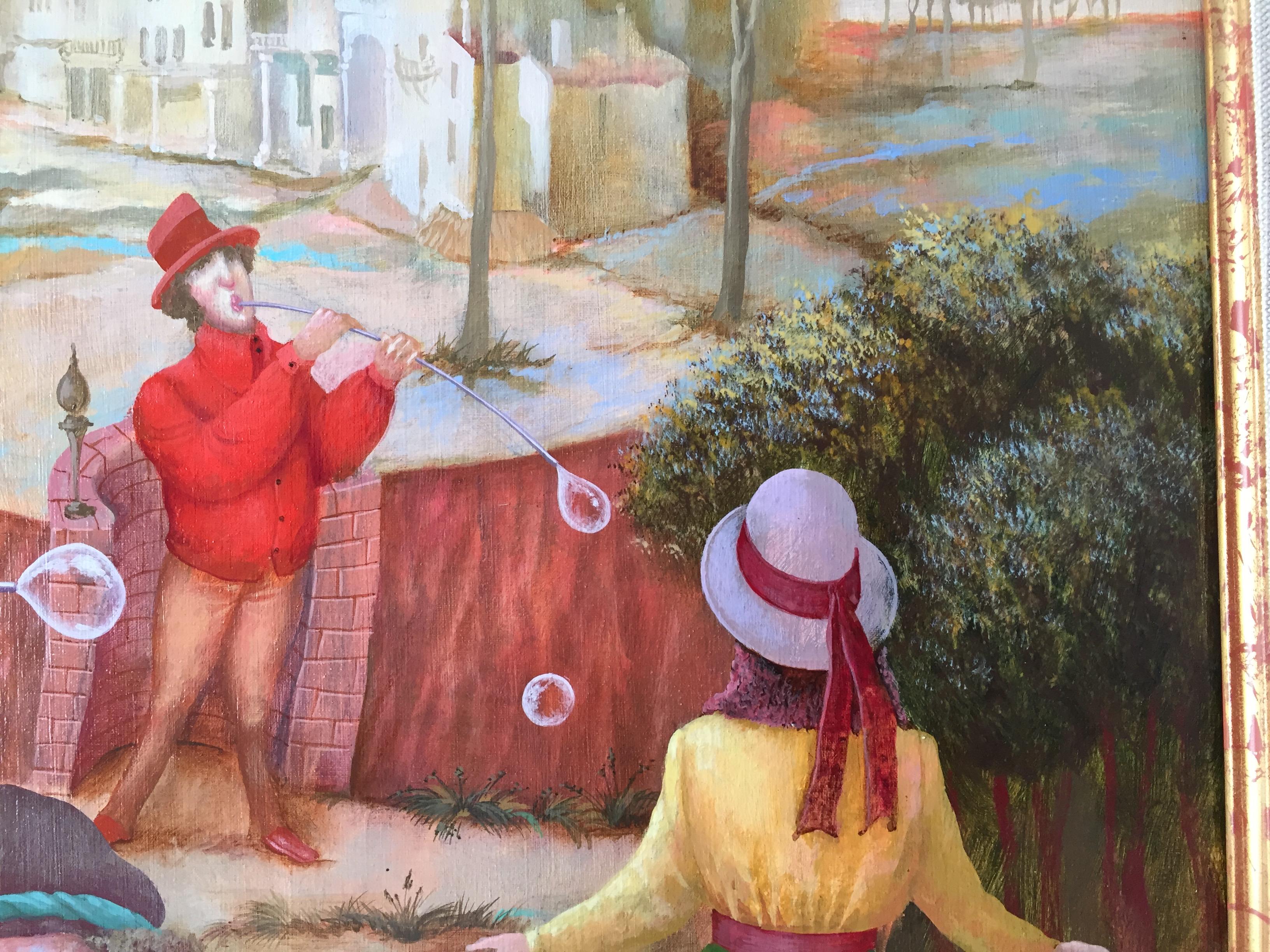 Los Bubblers. Pintura figurativa. Paisaje con figuras en un entorno renacentista en venta 5