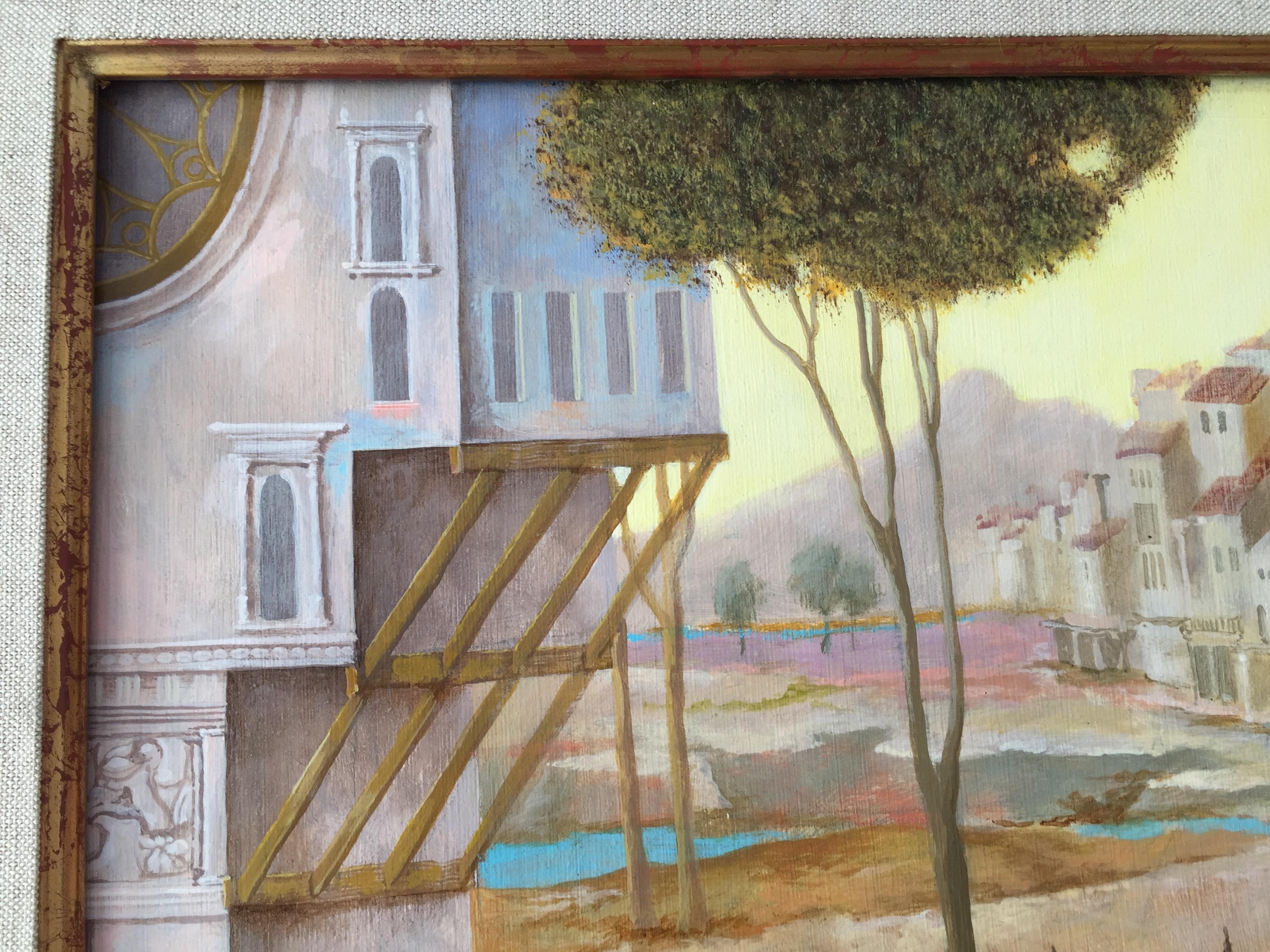 Los Bubblers. Pintura figurativa. Paisaje con figuras en un entorno renacentista en venta 3
