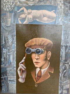 The case in the mezzanine- landscape of imaginary city made in beige, blue, grey