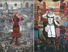 La Epifanía de Ernestineromantic paisaje de la ciudad imaginaria hecha en rojo, gris