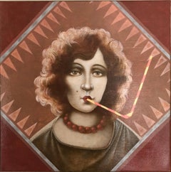 Thirst- woman with the straw in wine-colored, brown and beige 