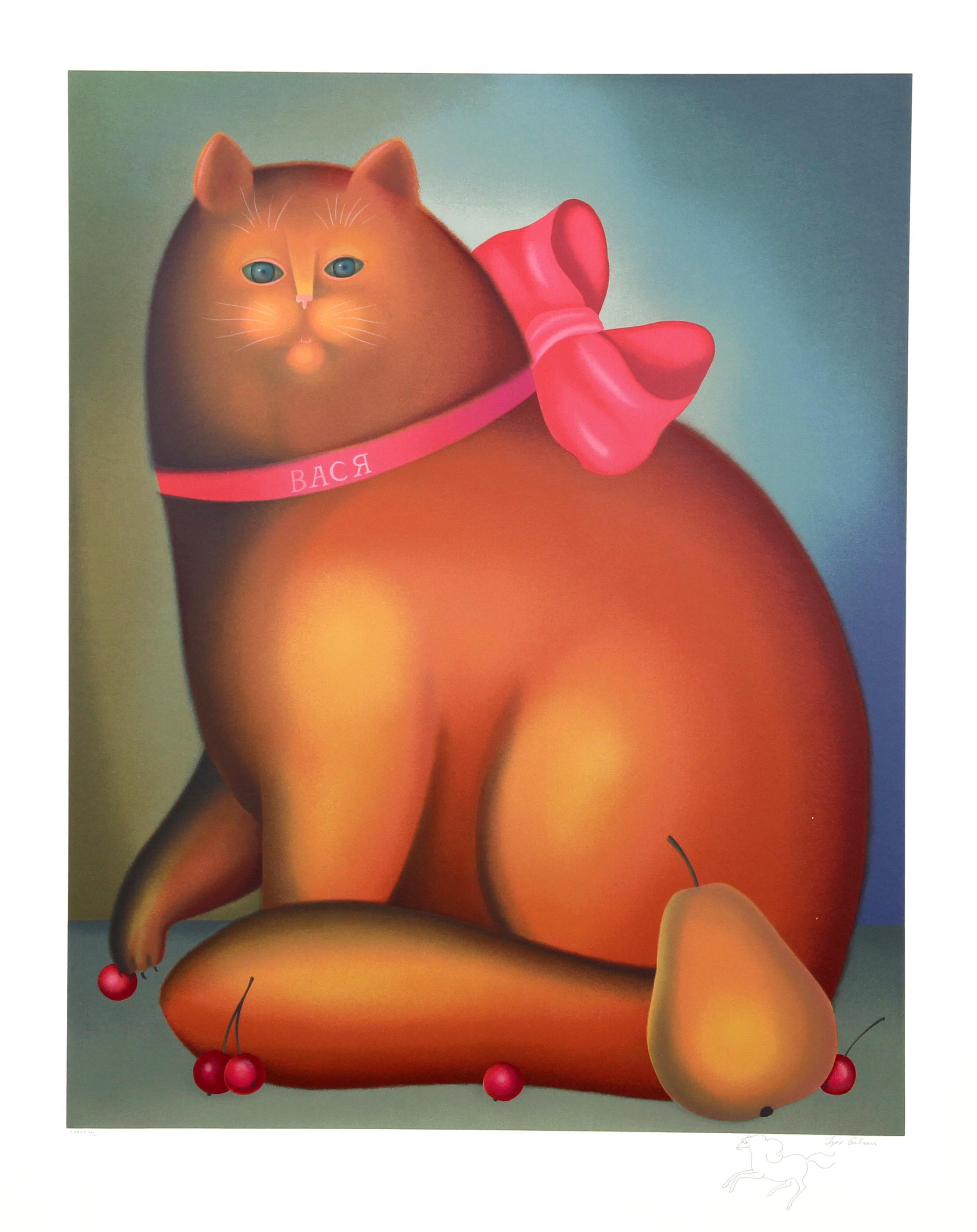Artist: Igor Galanin, Russian/American (1937 - )
Title: Cat with a Bow
Year: circa 1985
Medium: Serigraph, signed and numbered in pencil 
Edition: 100
Size: 40.5  x 32.5 in. (102.87  x 82.55 cm)