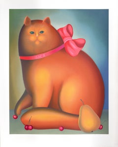 Cat with a Bow, moderner signierter Siebdruck von Igor Galanin