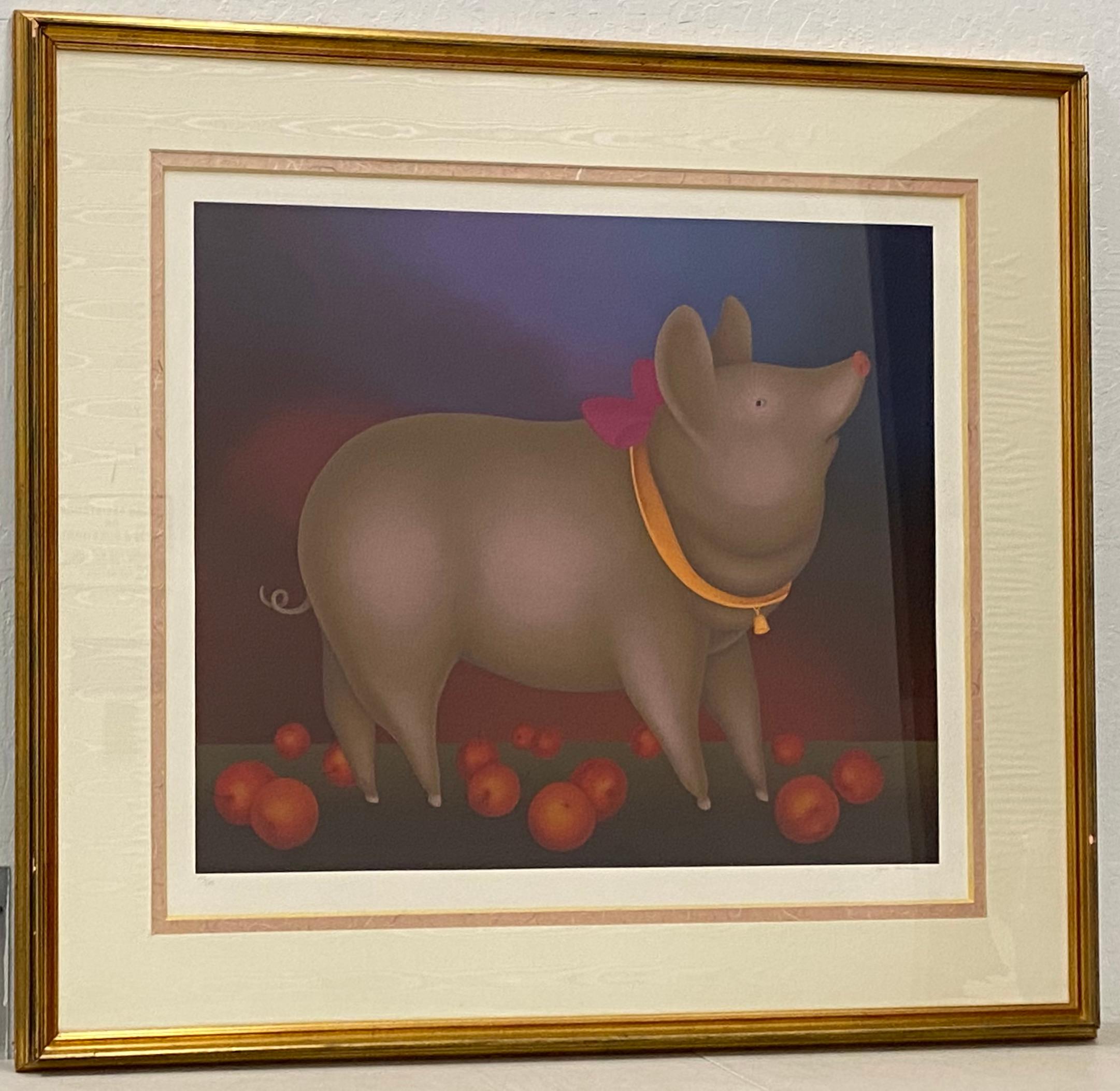 Igor Galanin "Pig With Pink Bow" Original Limited Edition Large Scale Serigraph C.1985

Serigraph dimensions 32.5" wide x 27.25" high

The frame measures 48" wide x 43" high

Very good condition - Lightly distressed frame

Pencil signed and numbered