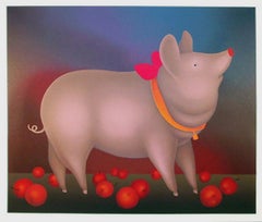 Pig mit Schleife, surrealistischer Siebdruck von Igor Galanin